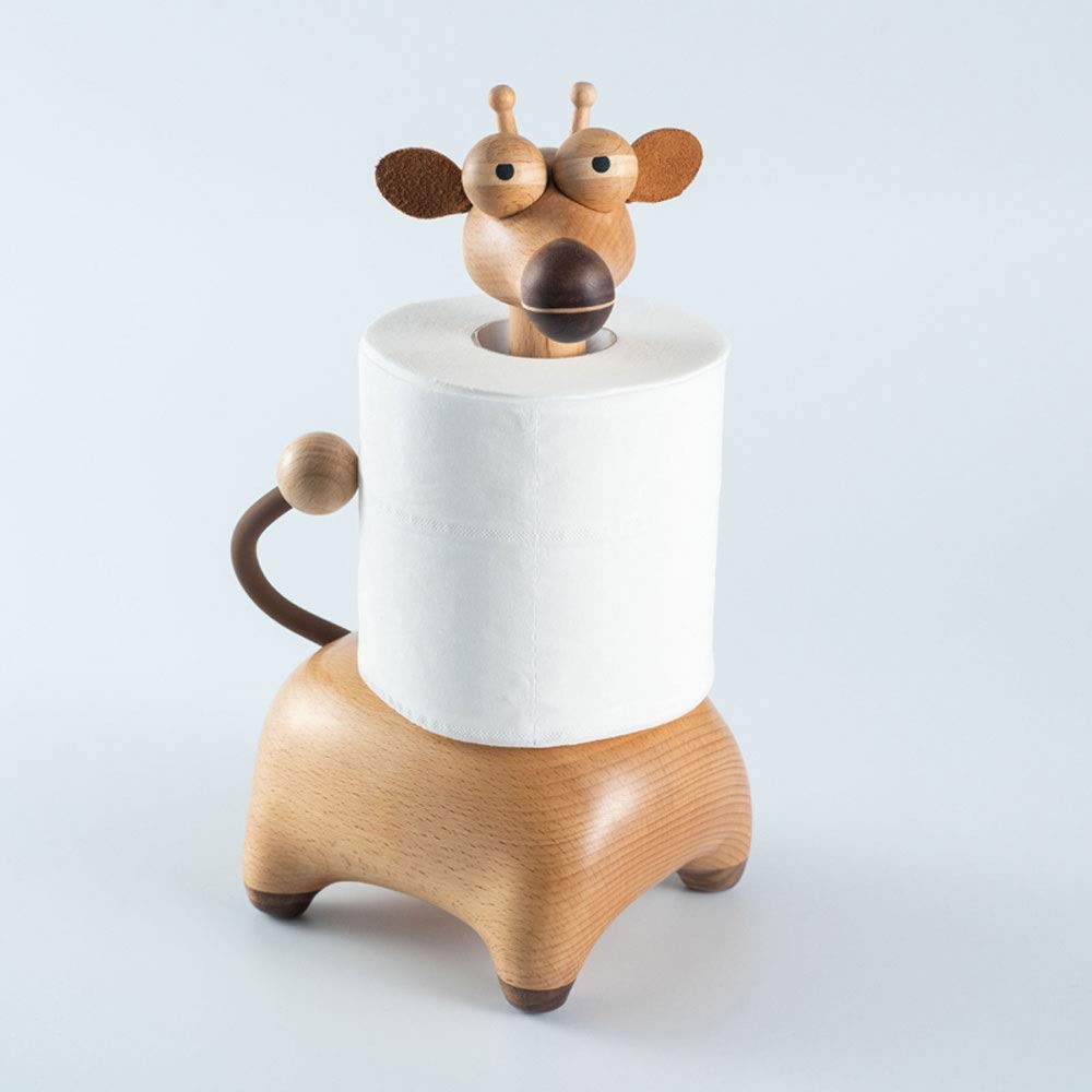 CAIMEI Giraffe Tissue Holder - Solid Wood Desktop Paper Towel Dispenser & Organizer for Living Room, Kitchen, Bathroom | Decorative Roll Wipes Caddy for Home and Office Use