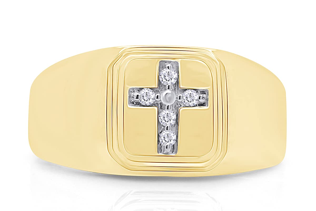 14K Gold Over Sterling Silver AFFY White Natural Diamond Cross Band Ring (0.05 Cttw) - Perfect for Weddings, Anniversaries & Religious Gifts