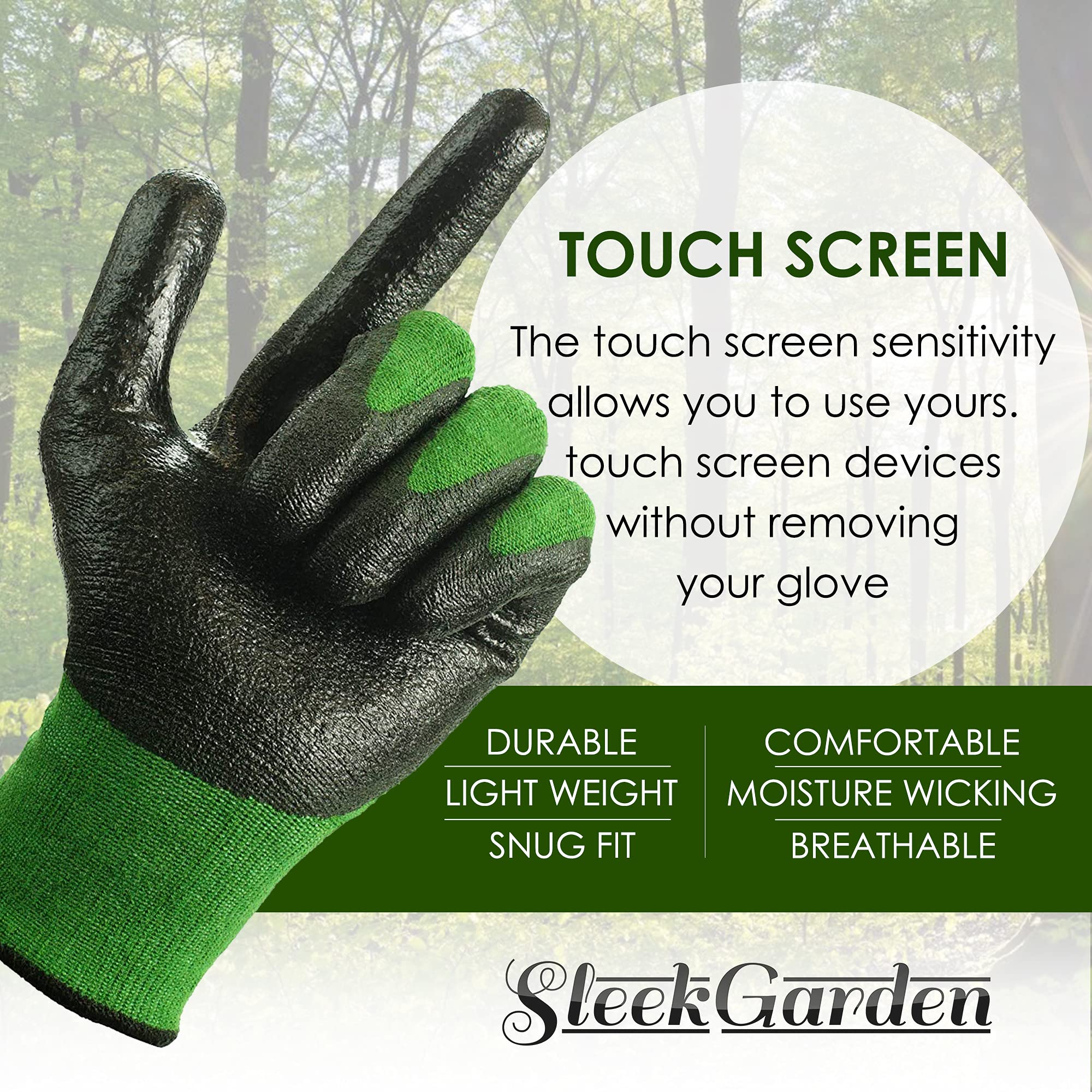 Bamboo Gardening Gloves with Ultra Grip & Nitrile Coating - Cut Resistant Work Gloves for Gardening, Fishing, Clamming, Restoration - Thin Safety Gloves (Small) - Perfect for Outdoor Activities, Yard Work & Hand Protection