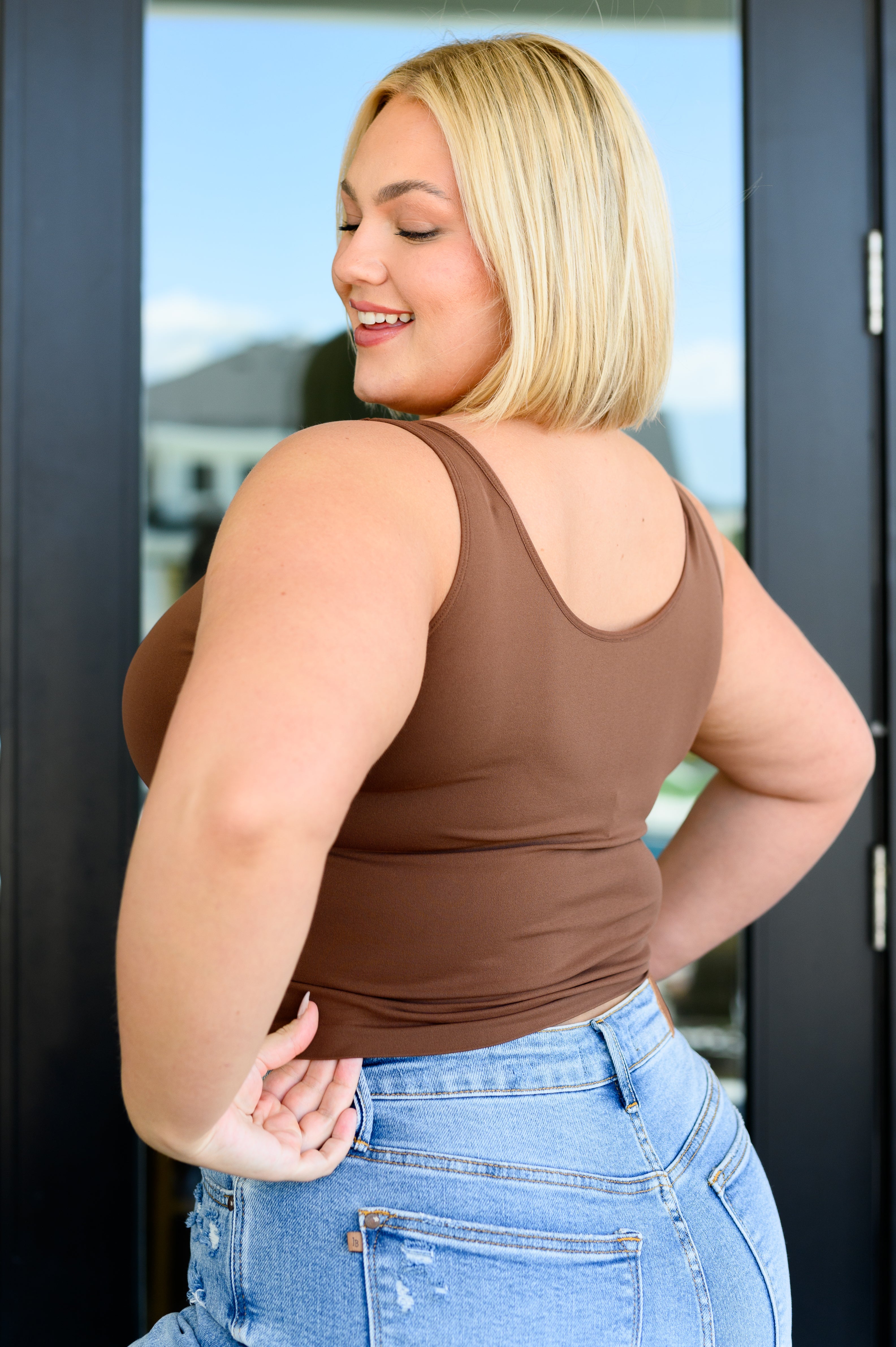 Carefree Seamless Reversible Tank Top for Women - Soft & Comfortable Brown Yoga Shirt | Perfect for Workouts, Lounge & Layering