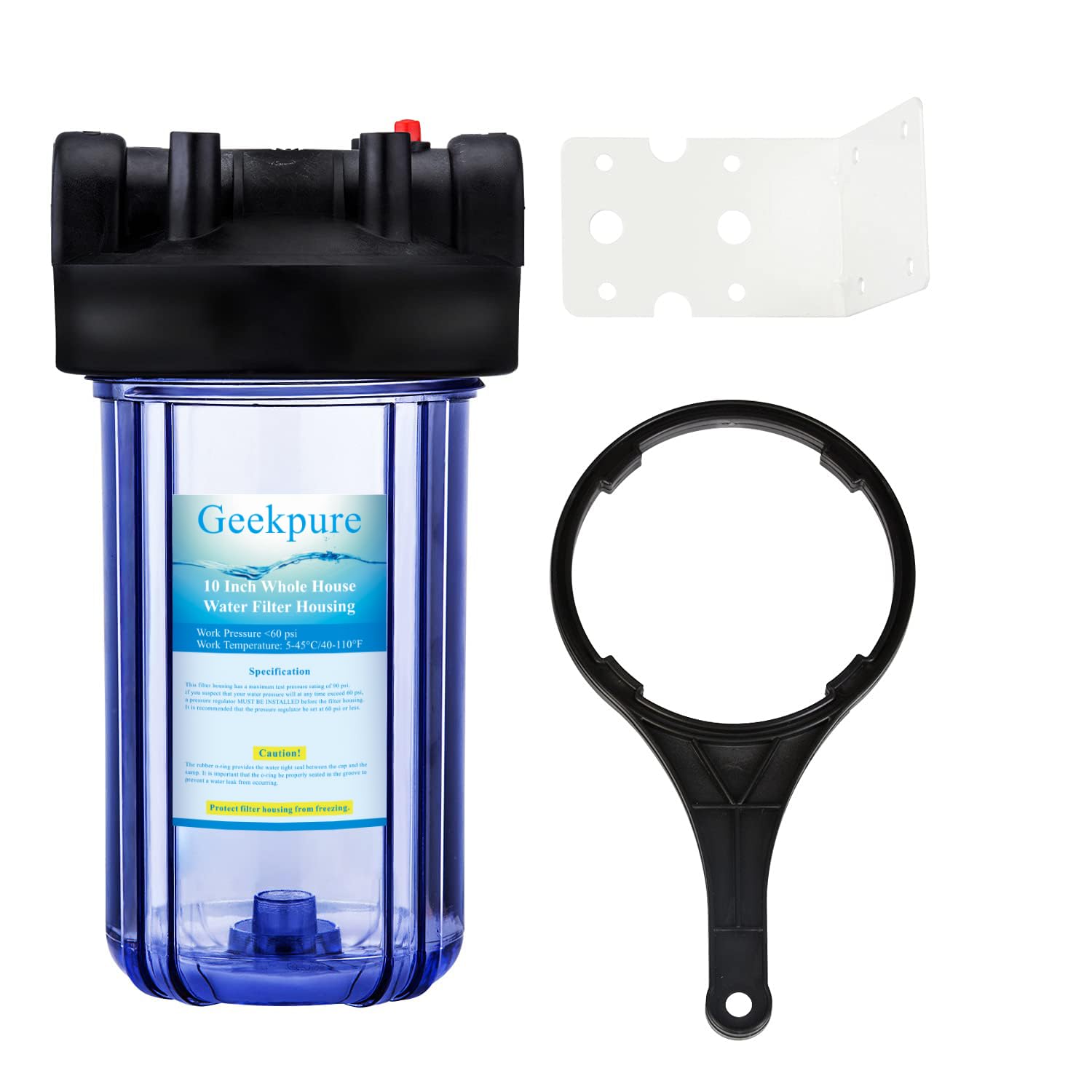 Geekpure 10 Inch Whole House Water Filter Housing with Wrench Bracket - 1