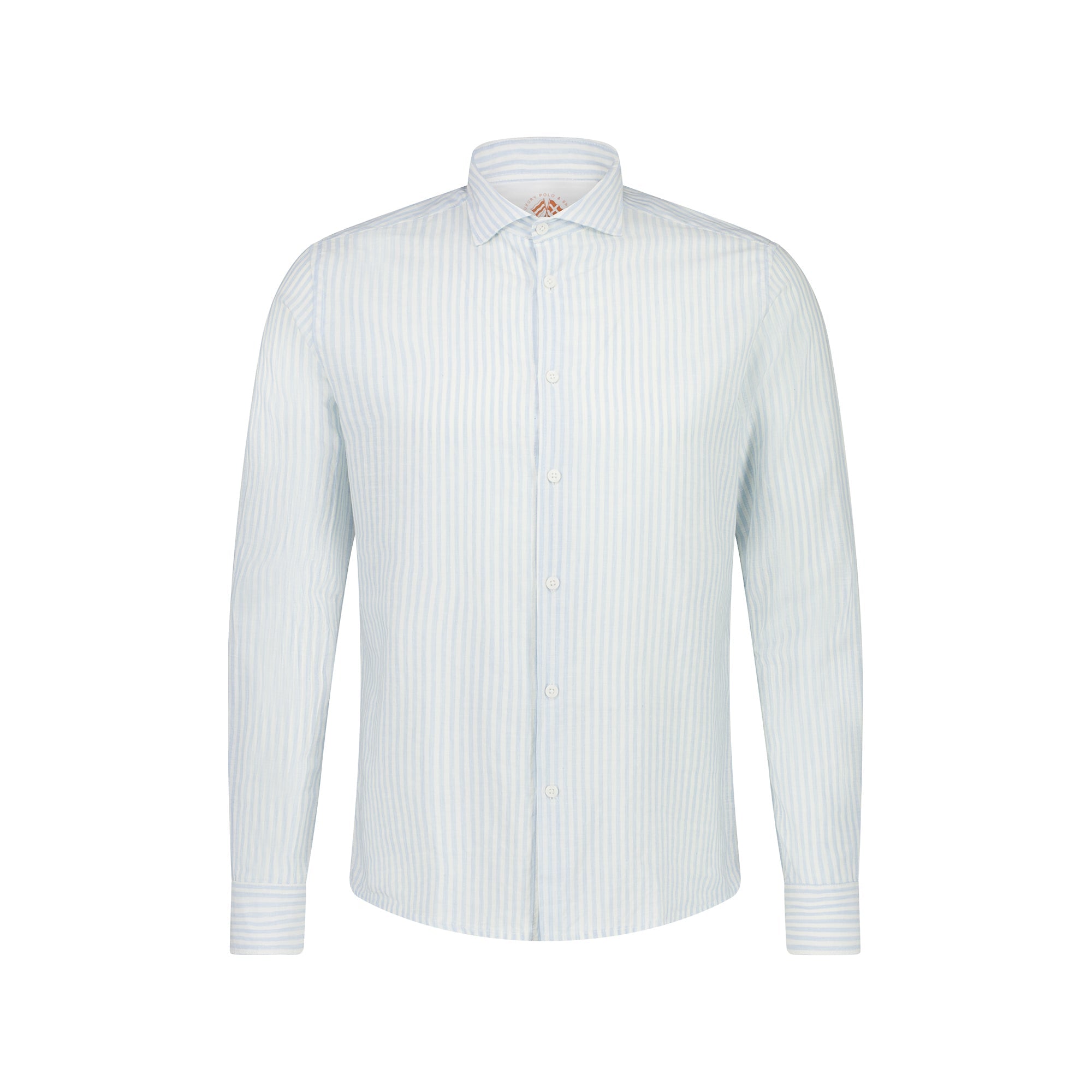 FRADI Men's Cotton Linen Blend Striped Casual Shirt - Breathable Summer Button Down Shirt in White & Sky Blue | Perfect for Beach Outings, Vacation Wear & Casual Office Attire