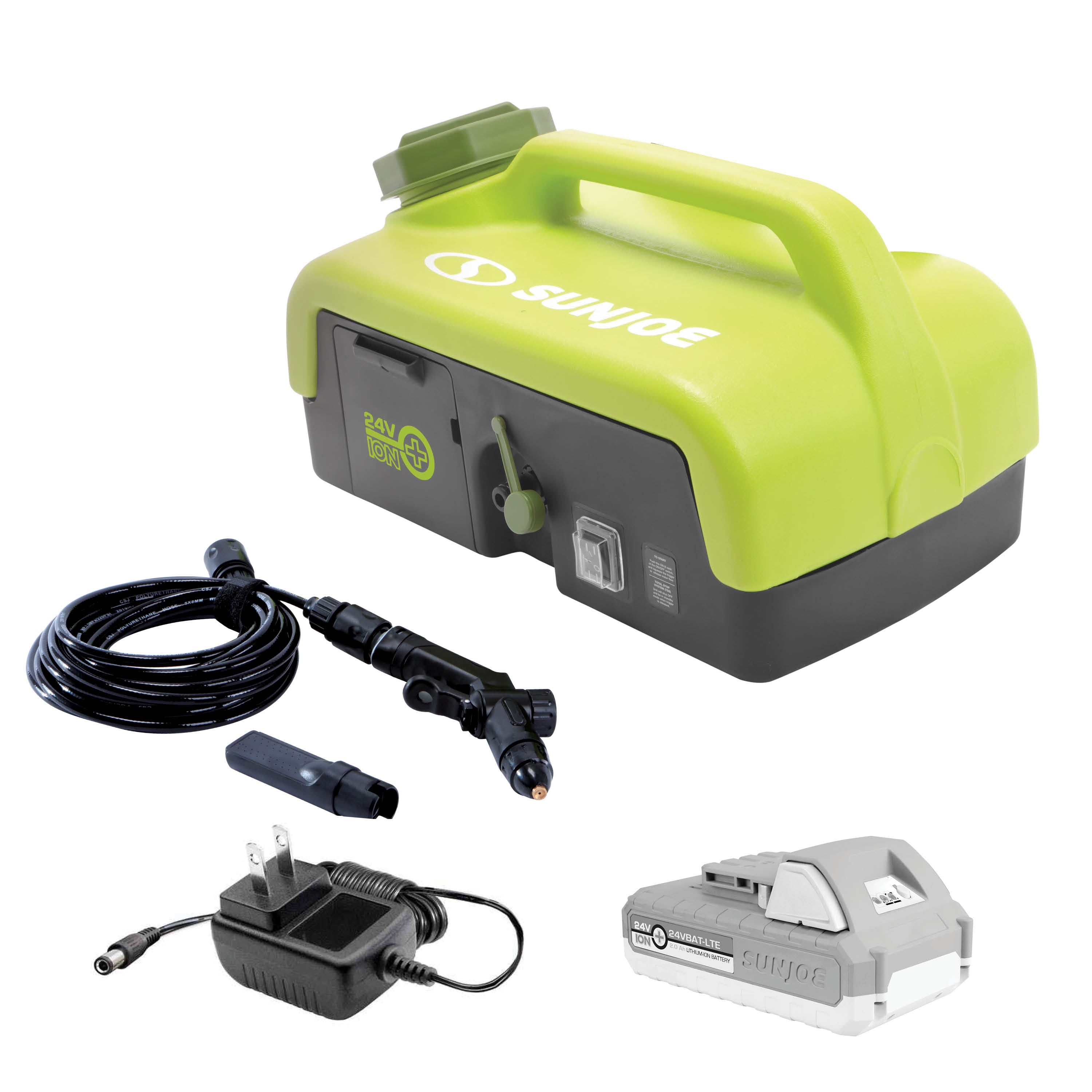Sun Joe 24V PSW25 Cordless Portable Pressure Washer - 116 PSI Max, 1.5 GPM Flow Rate, 2.5 Gallon Tank with 2.0Ah Battery & Charger - Perfect for Outdoor Cleaning, Car Washing, Patio, Deck and Camping Use