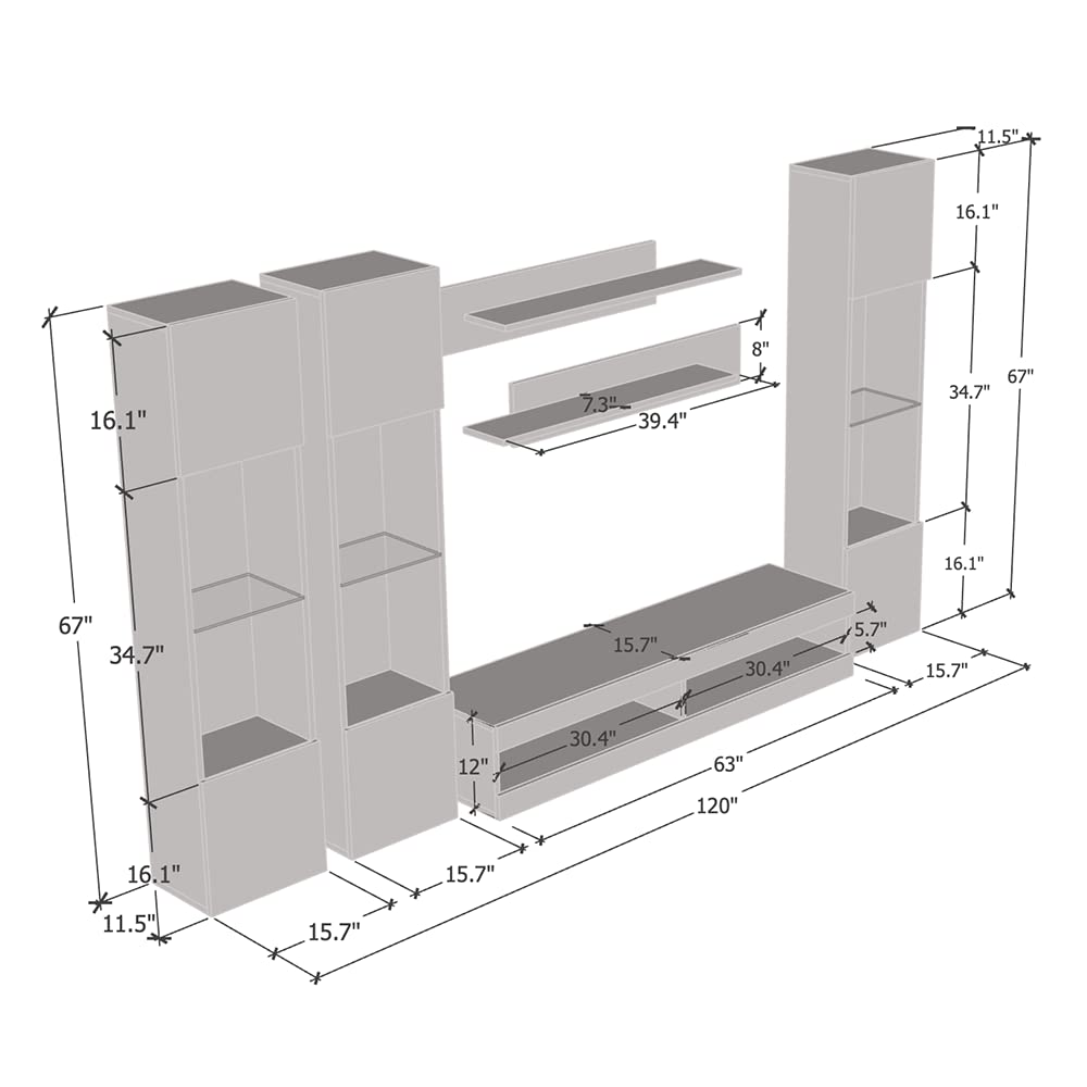 Modern Wall-Mounted TV Stand with Storage Shelves & LED Lights - 34