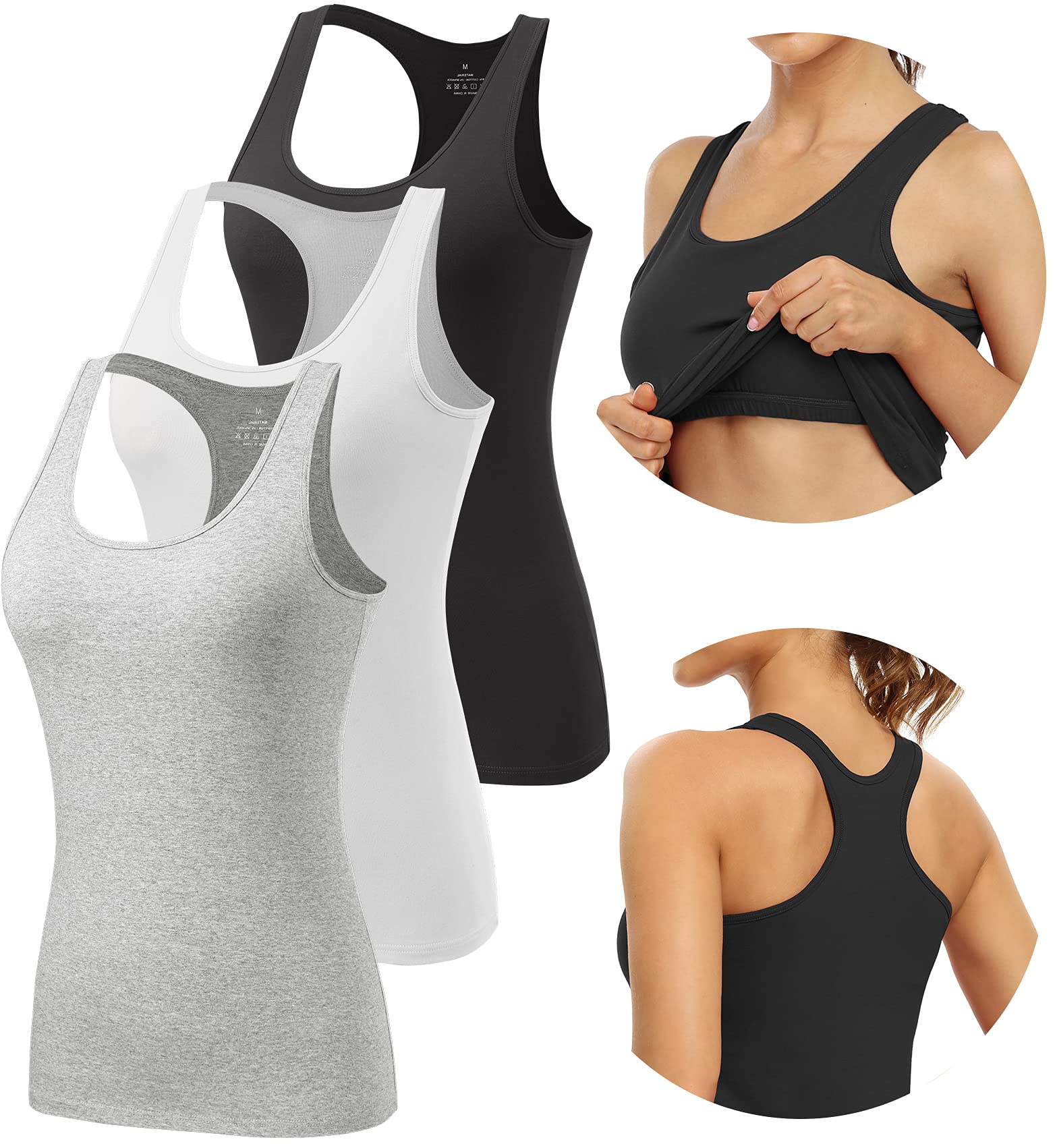 Vislivin Women's Racerback Tank Tops with Built-in Shelf Bra - Stretchy Undershirts 3 Pack - Comfortable Workout Tops for Yoga, Gym & Everyday Wear