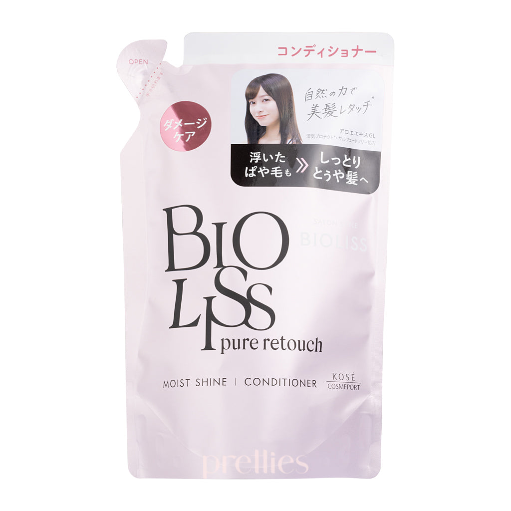 KOSE Bioliss Pure Retouch Moist Shine Conditioner Refill 340ml - Hydrating Hair Treatment for Damaged Hair - Perfect for Daily Use at Home or Salon