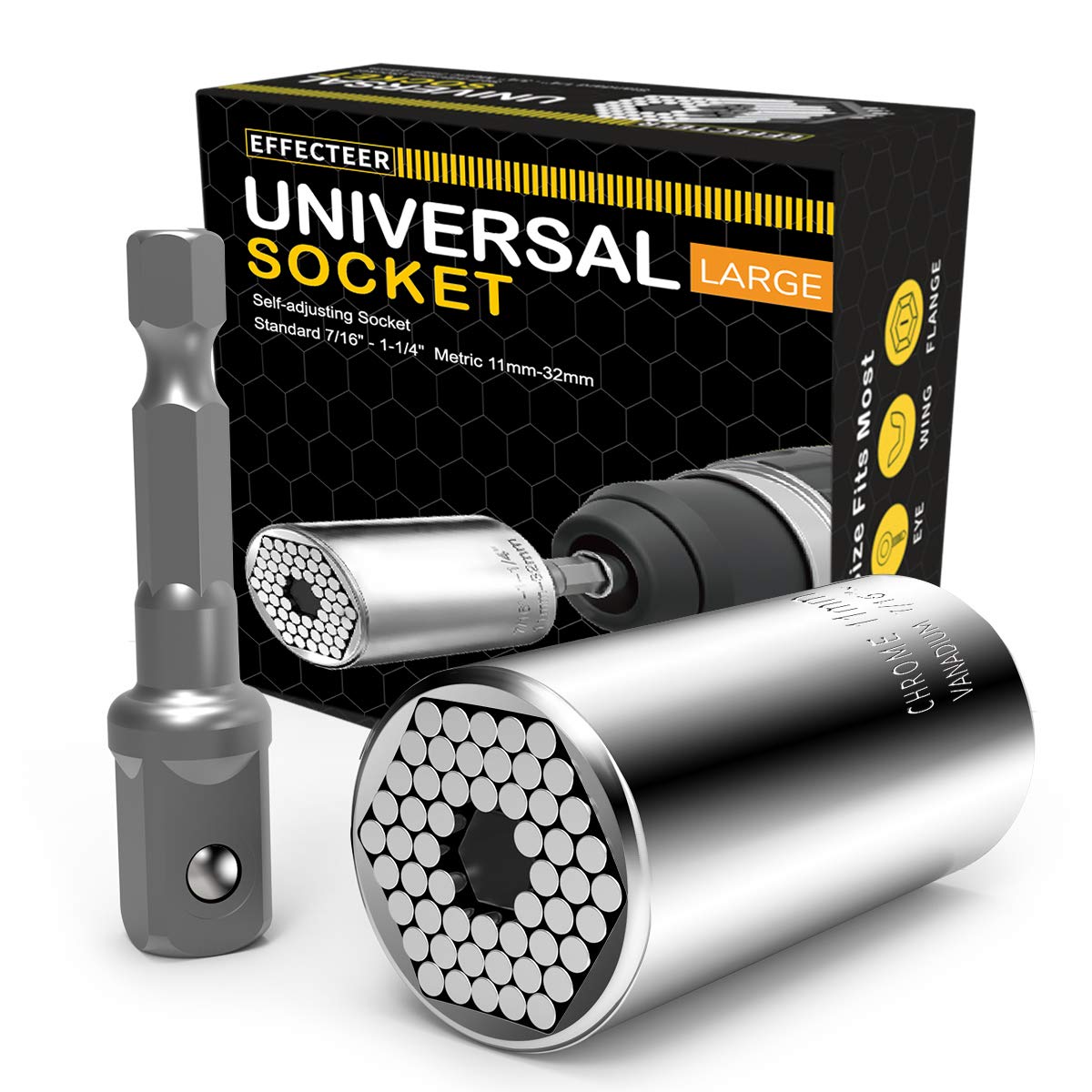 **Universal Self-Adjusting Socket Wrench Adapter – Fits 7/16'' to 1-1/4'' & 11mm-32mm – Compatible with Ratchet Wrenches & Power Drills – Ideal for DIY, Automotive, and Home Repair – Perfect Gift for Men, Women, Handymen, and Tool Enthusiasts**