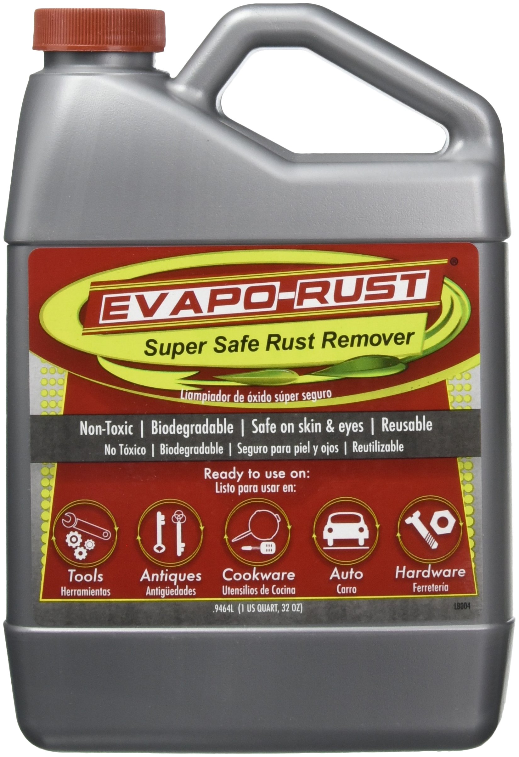 Evapo-Rust EVAER004 Rust Remover - 4 Pack (1 Quart Each) | Safe, Non-Toxic Rust Dissolver for Metal Tools, Car Parts & Household Items | Perfect for Automotive Repair, DIY Projects & Industrial Use