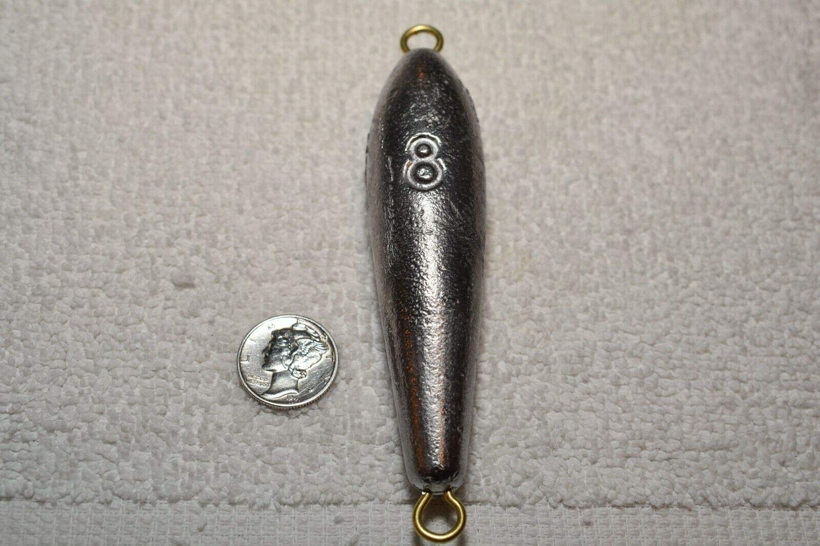 LECELLIER 8 oz Torpedo Trolling Lead Weights - 10 Pack Fishing Sinkers for Saltwater & Freshwater Angling - Perfect for Deep Sea, Lake, and River Fishing