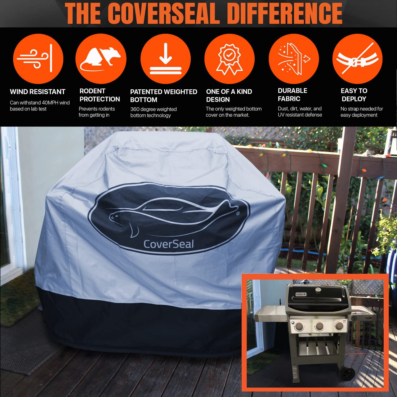 Weatherproof BBQ Grill Cover for 2-3 Burner Grills - Heavy Duty Outdoor Barbecue Protection (44