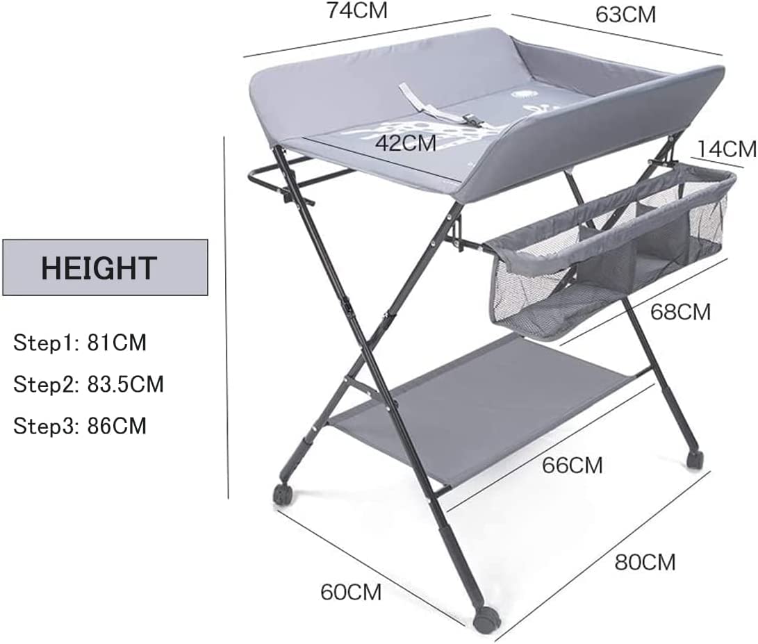 Portable Baby Diaper Changing Table with Wheels & Storage Baskets - Foldable Nursery Organizer for Home, Travel & Daycare Use