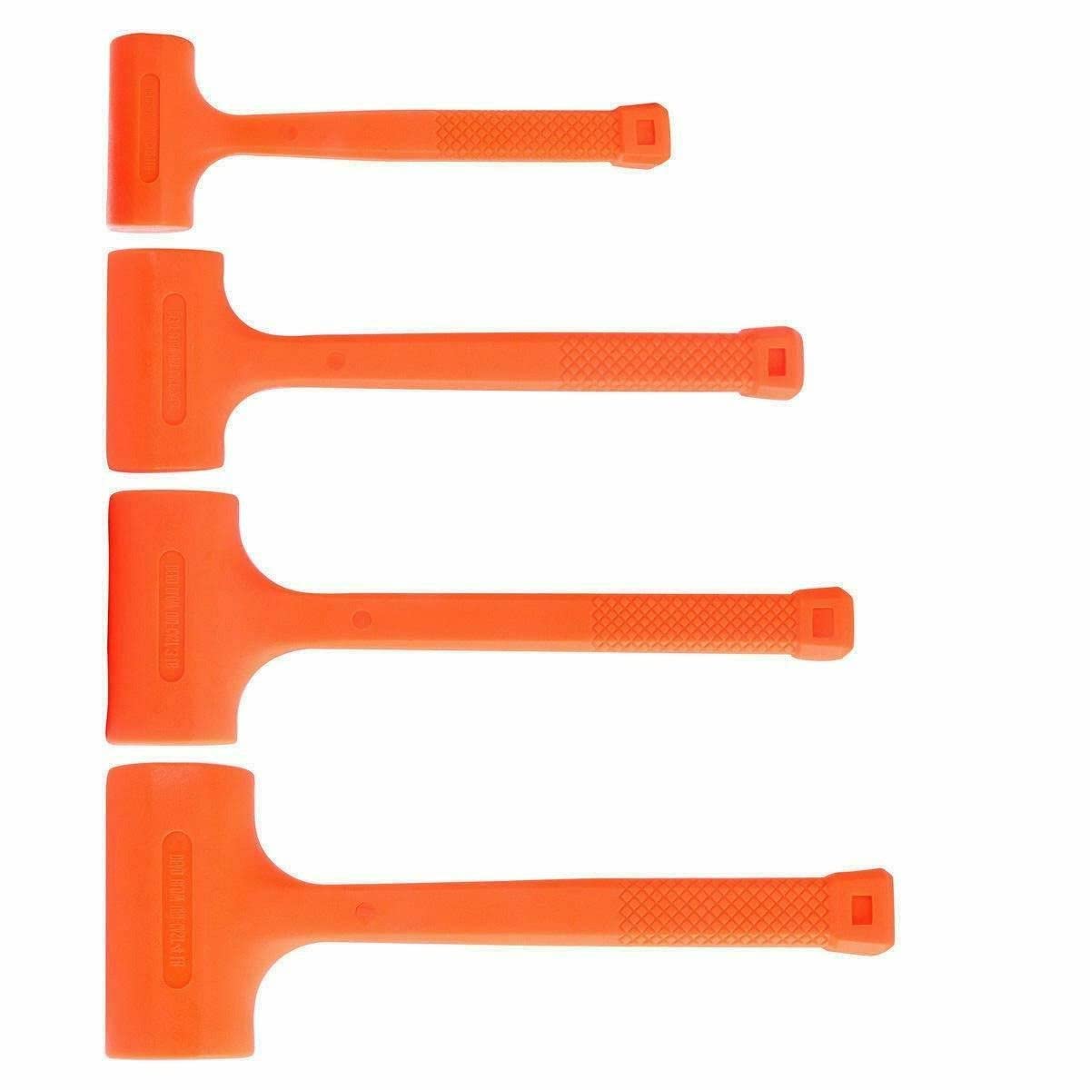 4-Piece Dead Blow Hammer Set (1lb, 2lb, 3lb, 4lb) - Neon Orange, Spark & Rebound Resistant - Perfect for Auto Repair, Metalworking & Woodworking Projects