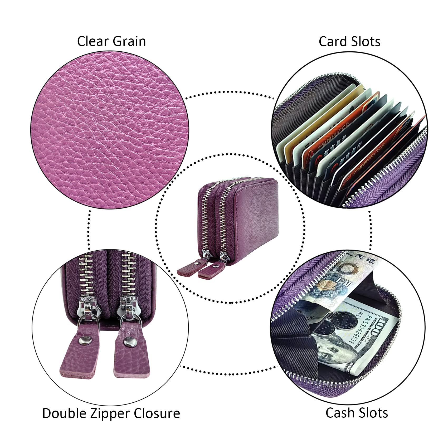 RFID Blocking Leather Credit Card Wallet for Women - Accordion Style Zip Wallet with Multiple Compartments | Perfect for Travel, Shopping & Everyday Use (Rose Red)