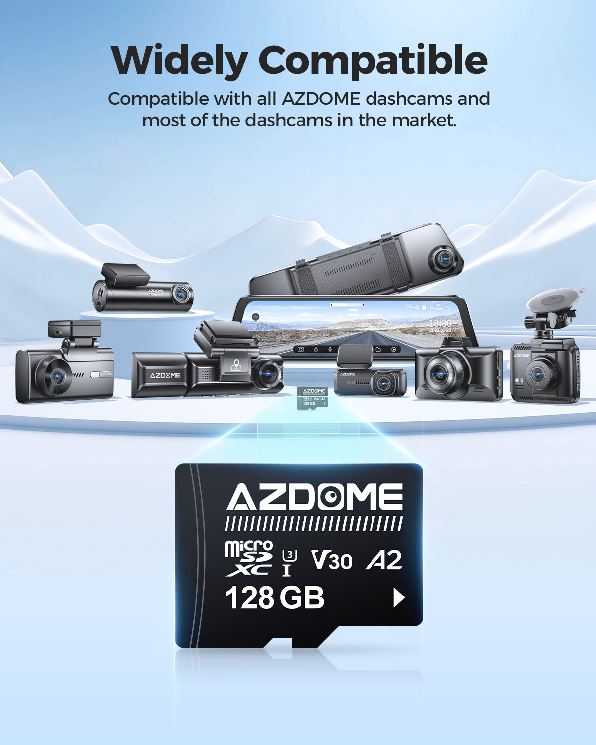 AZDOME 128GB Micro SD Card High Speed Memory Card for AZDOME M550 GS63H Pro M63 M300 M300S M27 M17 M01 Pro PG19X Dash Cam - Perfect for Continuous Recording, Loop Recording & HD Video Storage in Car Dash Cameras
