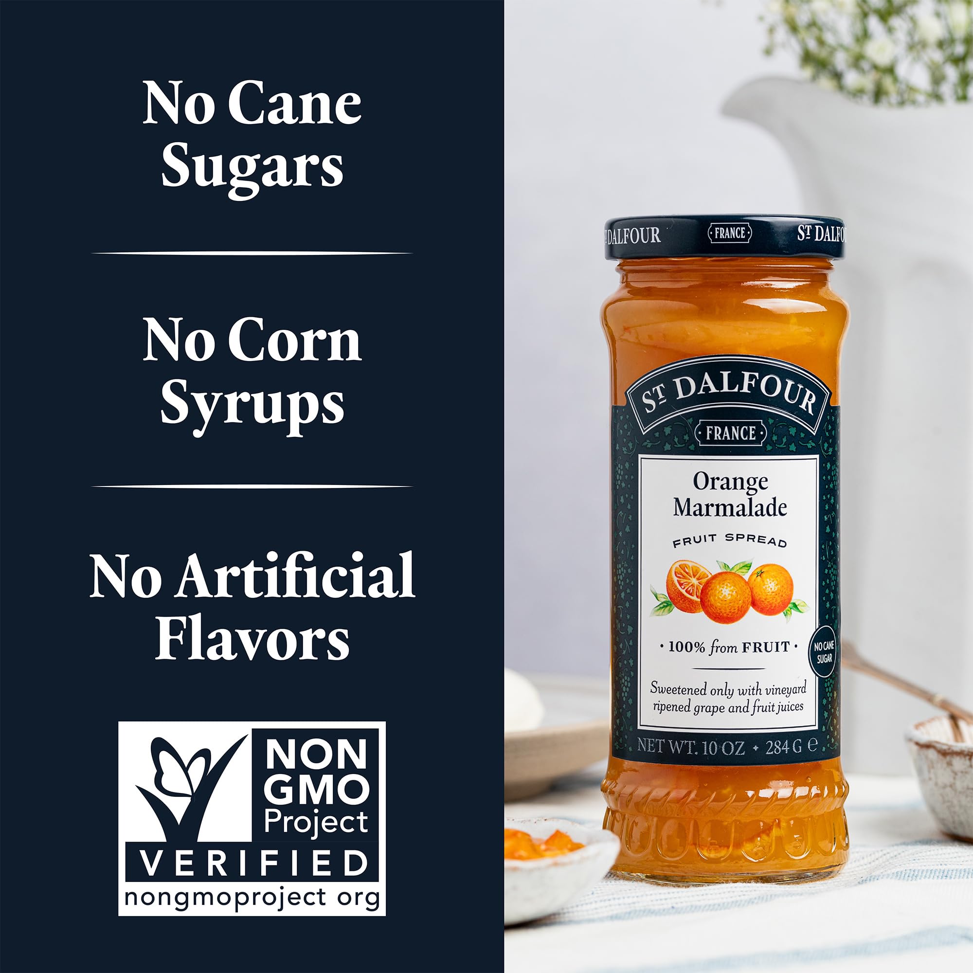 St. Dalfour Strawberry & Orange Marmalade French Fruit Spread Bundle, 10 oz Each - 100% Natural Fruit Preserves, No Artificial Ingredients, Non-GMO, Gluten-Free | Perfect for Toast, Yogurt, Desserts & Gift Baskets