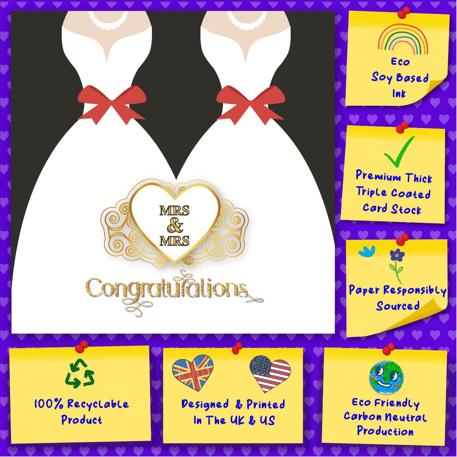Mrs & Mrs Cult Kitty Wedding Card - Unique Lesbian & LGBT Wedding Invitation, Bride Card & Same-Sex Couple Gift for Wedding Day Celebrations - Perfect for Pride Weddings, Anniversaries & LGBTQ+ Events