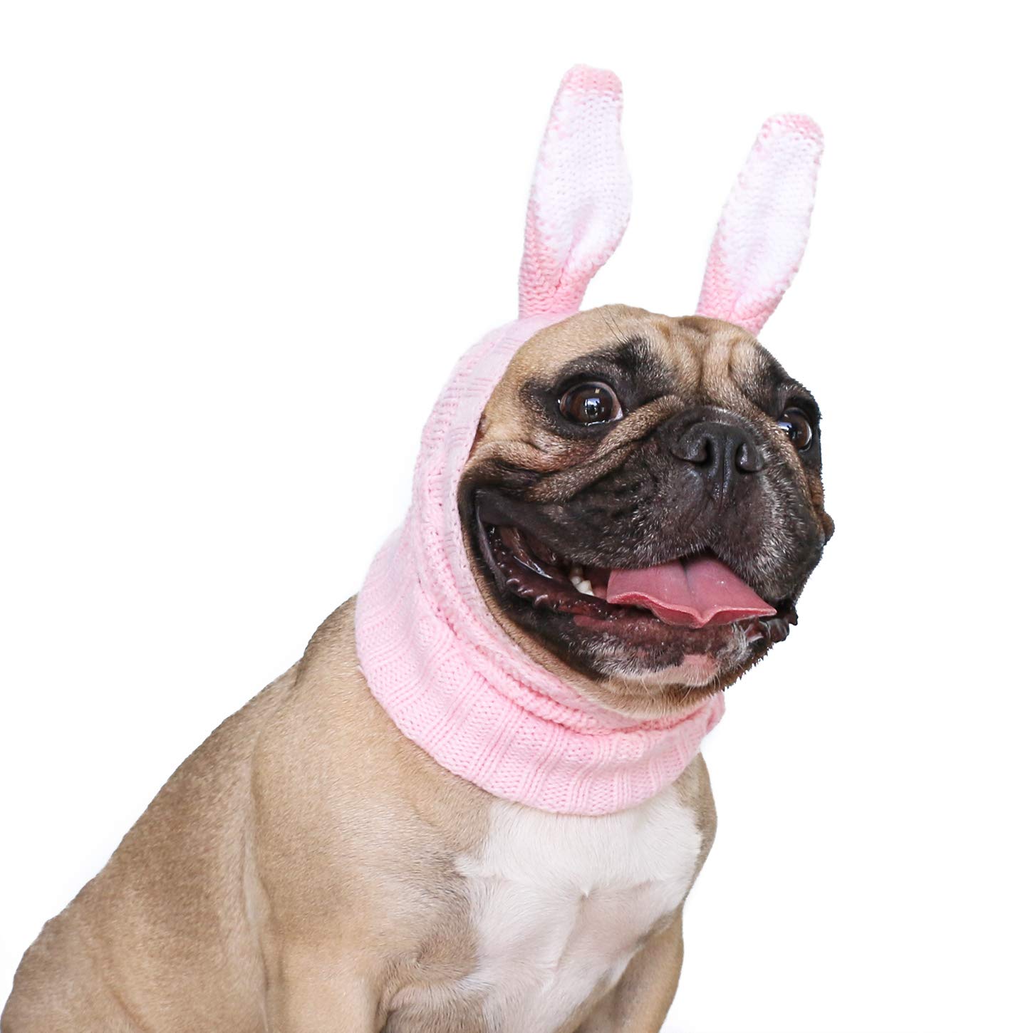 iChoue Dog Anxiety Relief Hoodie - Noise Canceling Calming Ear Muffs, Knitted Snood for Small Dogs, Pink Bunny Design | Grooming & Force Drying Tool | Perfect for Stress Relief, Fireworks & Travel