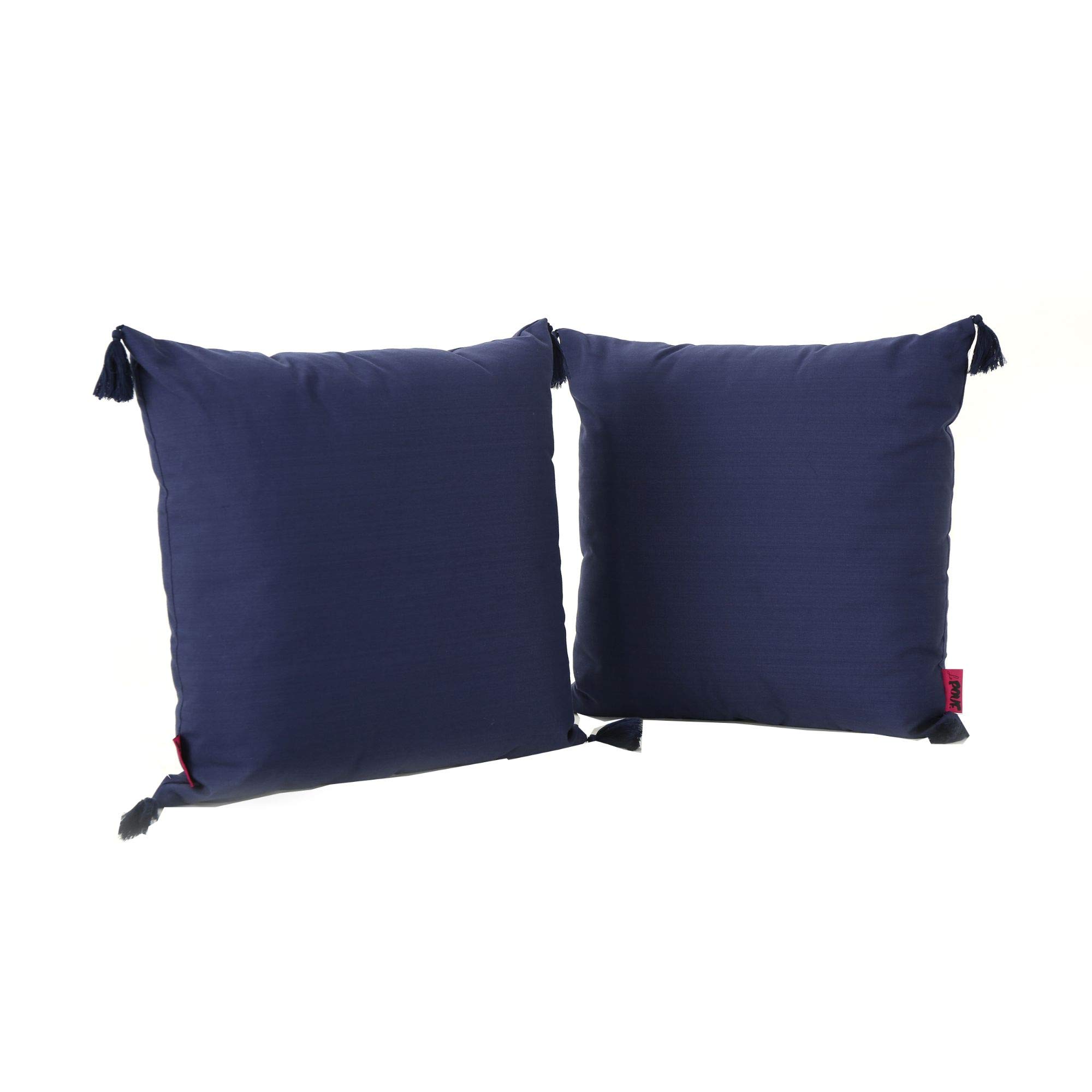 Premium Set of 2 Navy Blue Modern Square Throw Pillows with Tassels - 20x20 Inch Decorative Cushion Covers for Sofa, Bed & Living Room - Soft & Stylish Home Decor Accent