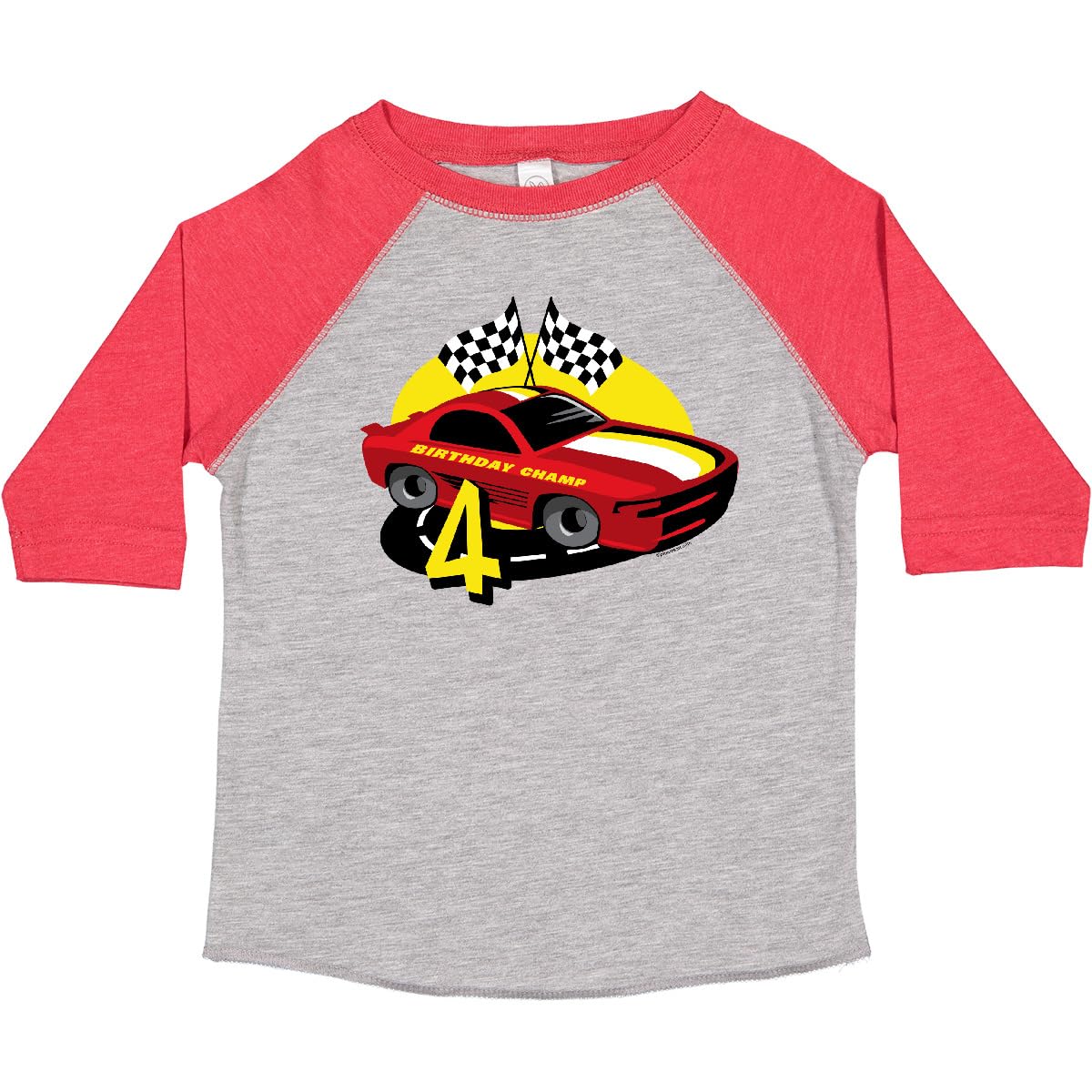 Inktastic Race Car 4th Birthday Toddler T-Shirt - Cute Boys' Graphic Tee for Toddler Birthday Party & Race Car Themed Events