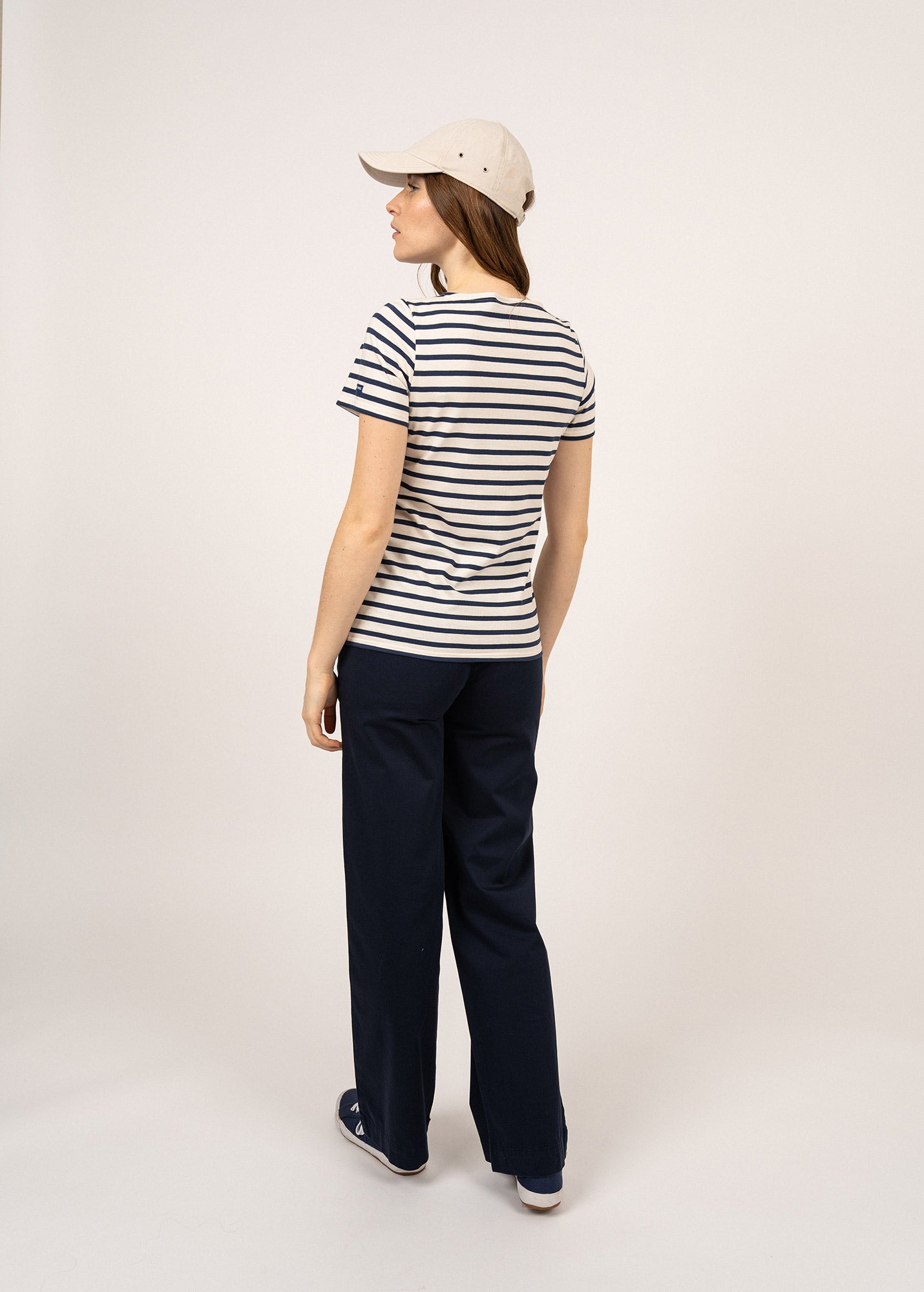 ETRILLE II Nautical Stripe T-Shirt for Women - Short Sleeve Cotton Top in Soft Fabric (ECRU/NAVY) - Perfect for Beach Outings, Summer Casual Wear & Nautical Style Fashion