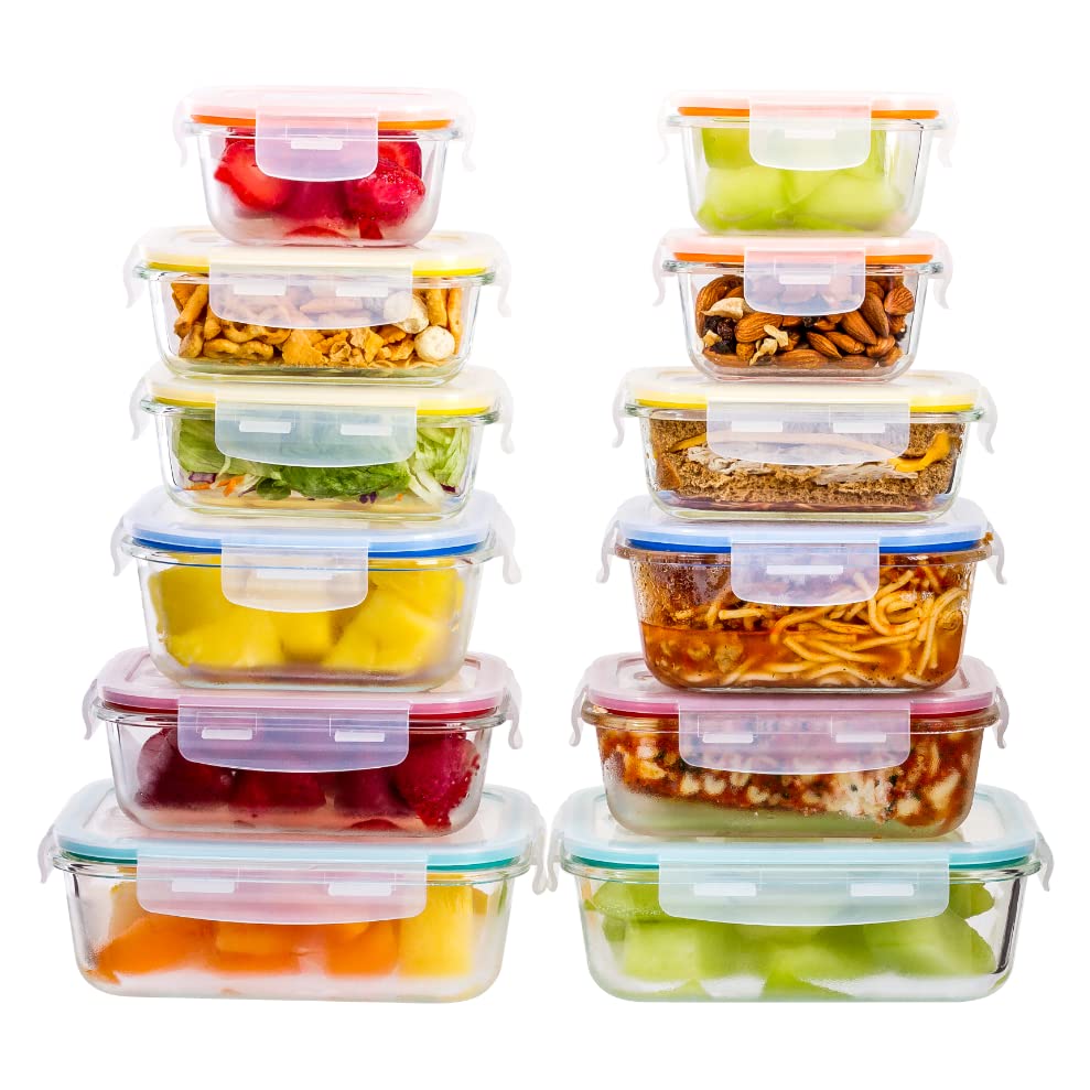 24-Piece Glass Food Storage Containers Set with Airtight Lids - BPA Free, Reusable, Microwave & Freezer Safe - Perfect for Meal Prep, Kitchen Organization & Leftovers Storage