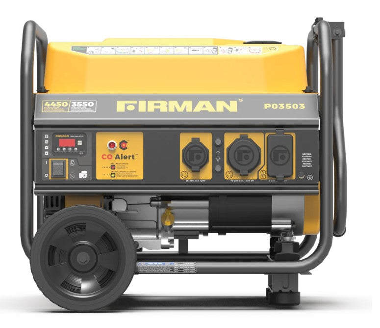 Firman P03503 3550W/4450W Portable Generator with CO Alert & 30 Amp Recoil Start - Ideal for Home Backup, Camping & Outdoor Power Needs