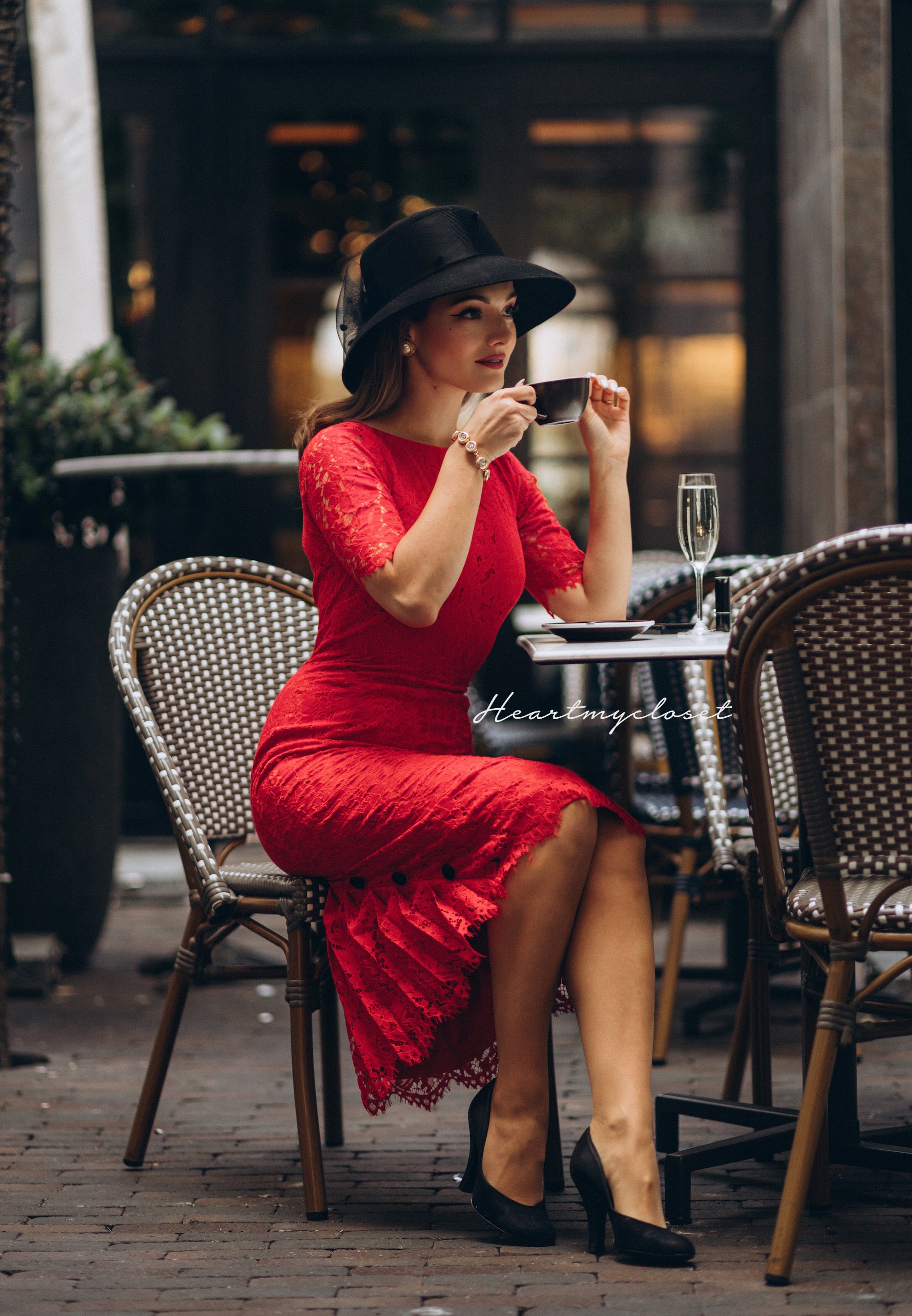 Vintage 1950s Inspired Lace Deborah Pleated Back Pencil Dress - Retro Cocktail Party & Formal Evening Wear