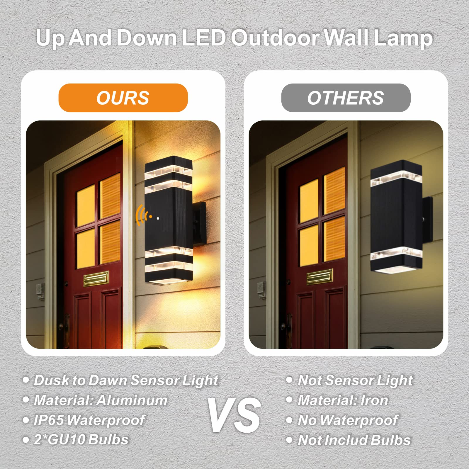 DASTOR Dusk to Dawn Outdoor Wall Lights 2 Pack - 3000K Warm White Waterproof Exterior Lighting Fixtures for House, Garage, Porch & Patio - Perfect for Nighttime Safety and Landscape Illumination