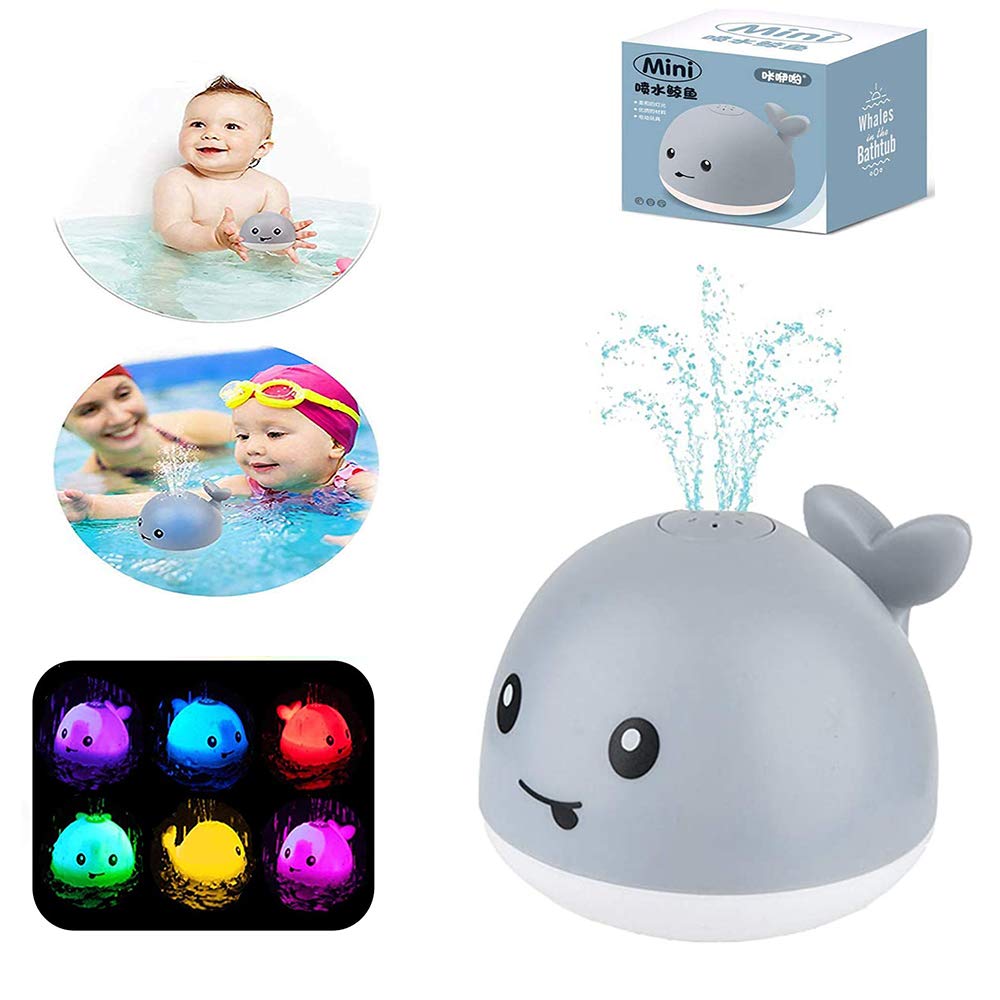 LED Light Up Whale Bath Toy for Babies - Automatic Spray Water Sprinkler with Colorful Lights, Fun Shower & Pool Bathtub Toy for Toddlers - Perfect Gift for Infants (Gray) | Great for Sensory Play, Bath Time Fun & Early Learning Development