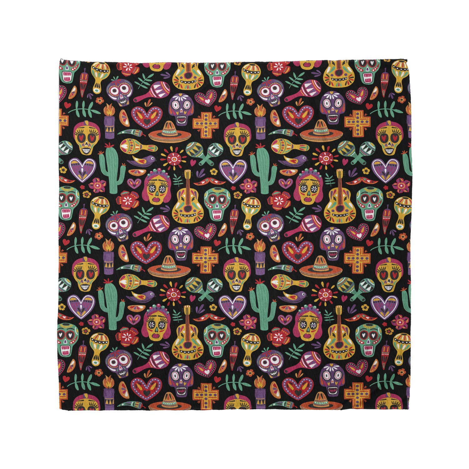 Ambesonne Day of the Dead Bandana - Skull Flower Pepper Print Unisex Head Scarf & Neck Tie for Halloween, Mexican Fiesta, Cosplay & Festival Accessories