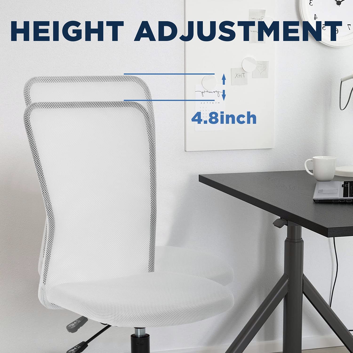 Ergonomic Mesh Office Chair - Adjustable Swivel Rolling Computer Desk Chair with Wheels for Home & Office - Modern Executive Task Chair for Women & Men, Armless Design, White - Perfect for Long Work Hours, Gaming, and Remote Work