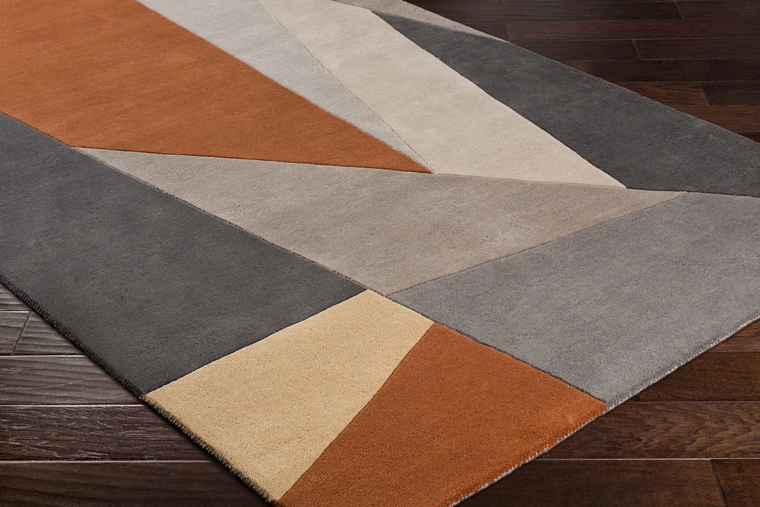 Premium 12x15 Modern Burnt Orange Area Rug - Soft Wool Carpet for Living Room, Bedroom, Kitchen - Stylish Orange Grey Cream Design - Perfect for Home Decor & Cozy Spaces (12' x 15')