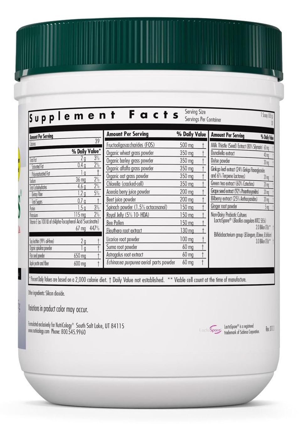 Nutricology ProGreens 265g Organic Superfood Powder - Greens Blend with Probiotics for Digestive Health | Vegan, Gluten-Free Supplement for Energy & Detox | Perfect for Smoothies, Juices & Daily Wellness Routine (30-Day Supply)