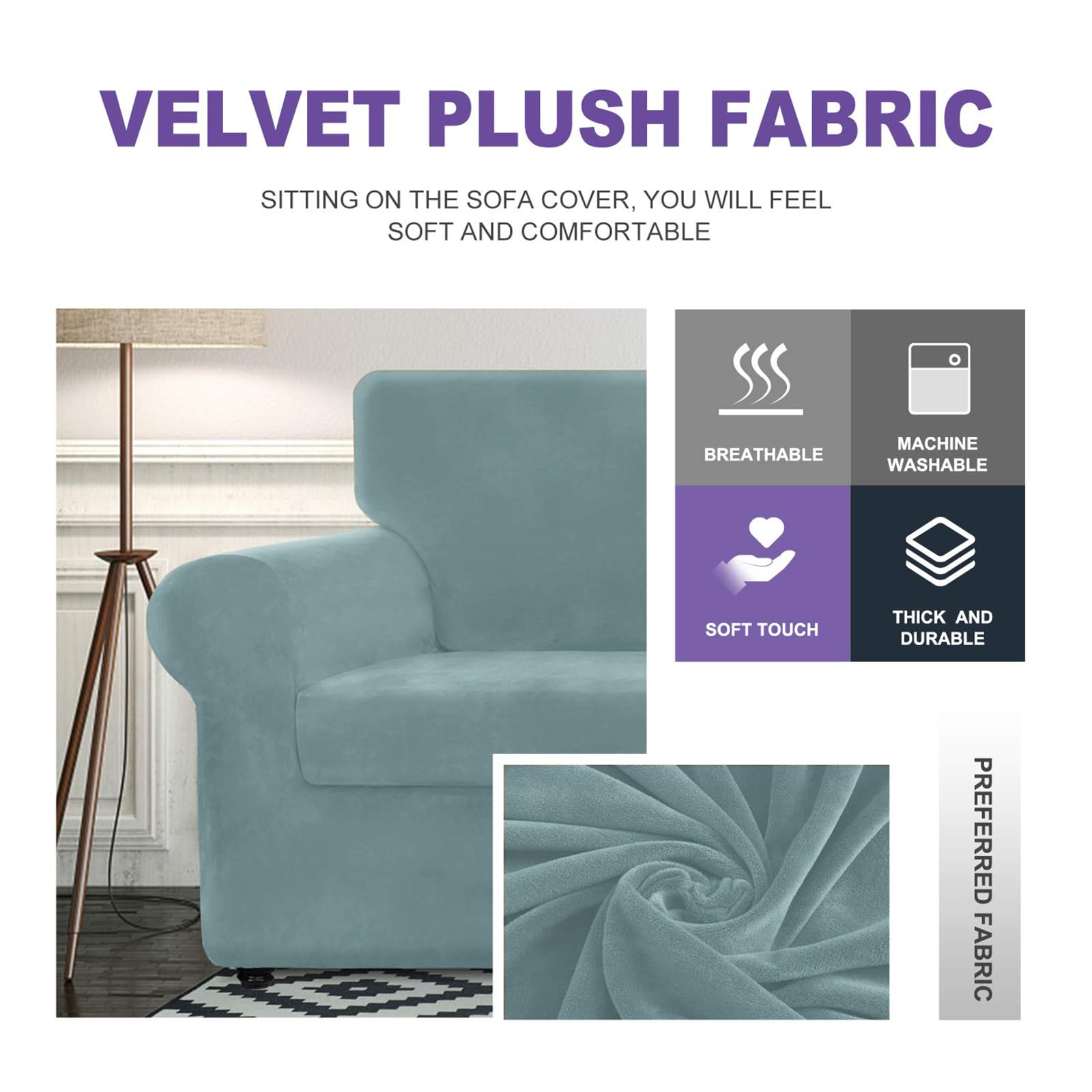 Oversized Velvet Couch Cover 4-Piece Set (92