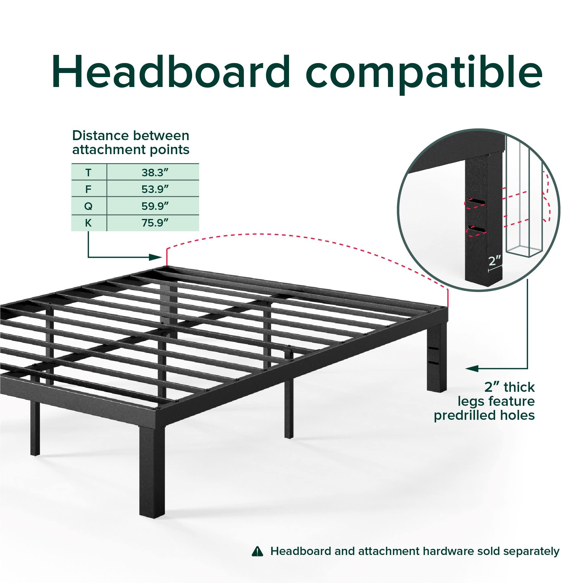 Zinus Luis 14 Inch Full Size Metal Platform Bed Frame with QuickLock Assembly & Steel Slat Support - Modern Design, No Box Spring Needed, Underbed Storage Space - Perfect for Small Bedrooms, Guest Rooms & Dorm Rooms