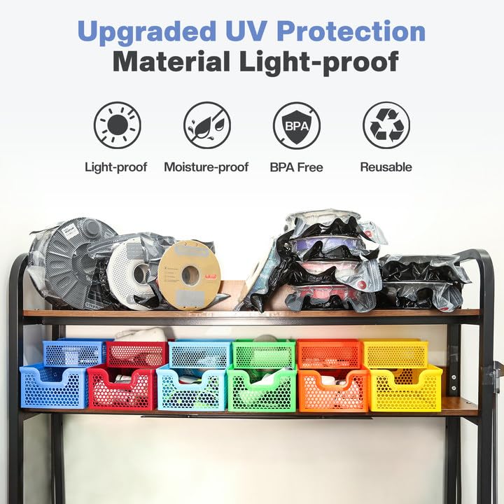 20 Pack Light-Proof Vacuum Sealed Bags with USB Pump for 3D Printer Filament Storage - 12.6 x 13.38 Inch Spool Sealing Bags to Keep Filaments Dry & Clean - Perfect for PLA, ABS, PETG Filament Organization & Long-Term Storage