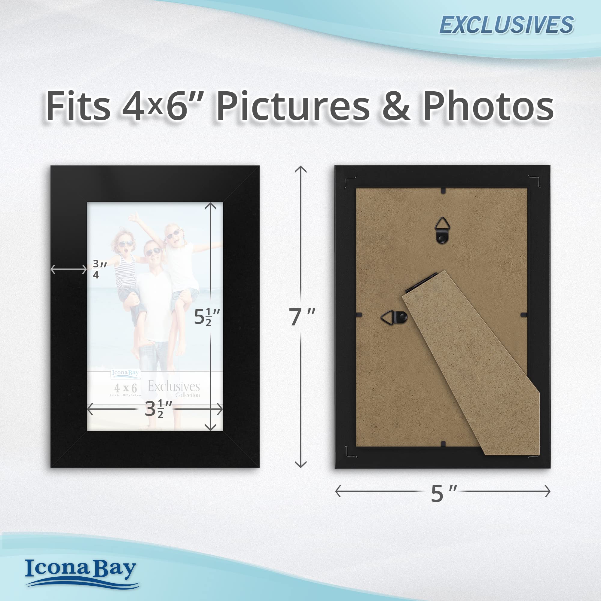 Icona Bay 4x6 Picture Frames (Black, 3 Pack) - Premium Wood Composite Photo Frames for Wall or Tabletop Display - Perfect for Home Decor, Office, Wedding Photos & Gift Giving