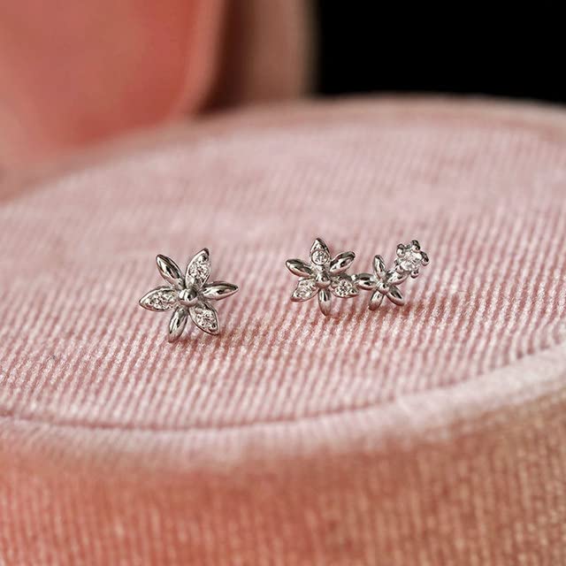 Elegant 925 Sterling Silver & Gold Crystal Zircon Flower Stud Earrings for Women | Wedding, Party & Everyday Jewelry Gift
