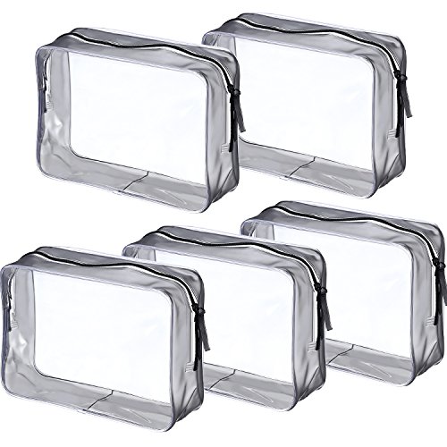 5 Pack Clear PVC Zippered Toiletry Bags - Large Transparent Cosmetic Makeup Organizer for Travel, Bathroom Storage & Vacation Essentials - Perfect for TSA Compliance & Daily Organization