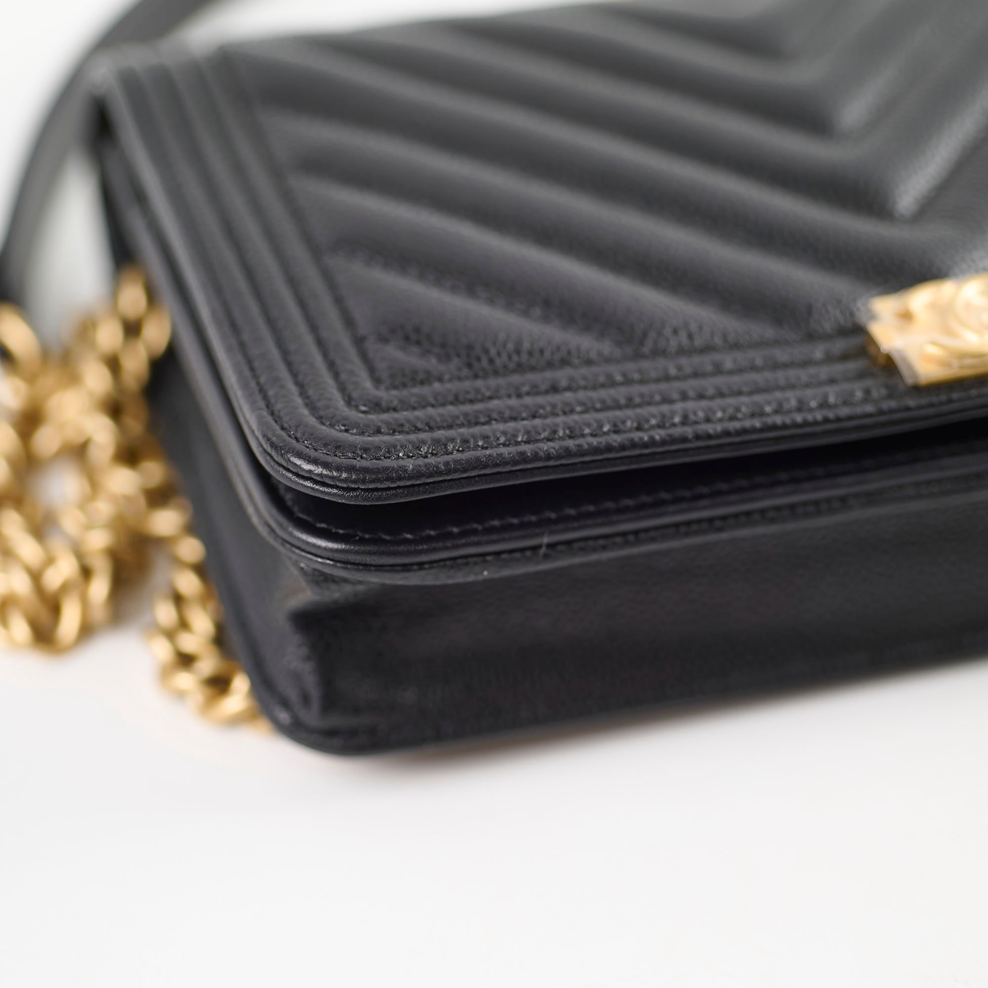 Chanel Boy Wallet On Chain WOC Chevron Caviar Black Microchipped - Luxury Crossbody Bag for Women, Perfect for Evening Out & Daily Use