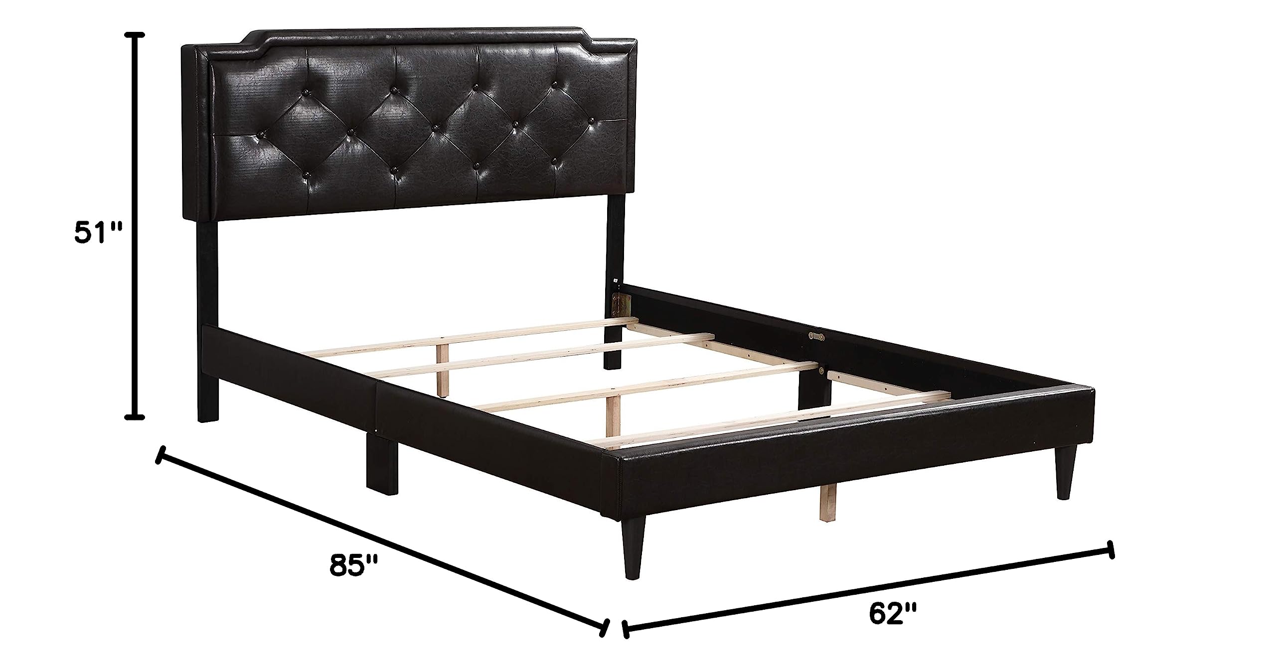 Glory Furniture Deb Faux Leather Upholstered Queen Size Bed Frame in Cappuccino Brown - Luxurious Modern Bedroom Furniture for Master Suite or Guest Room