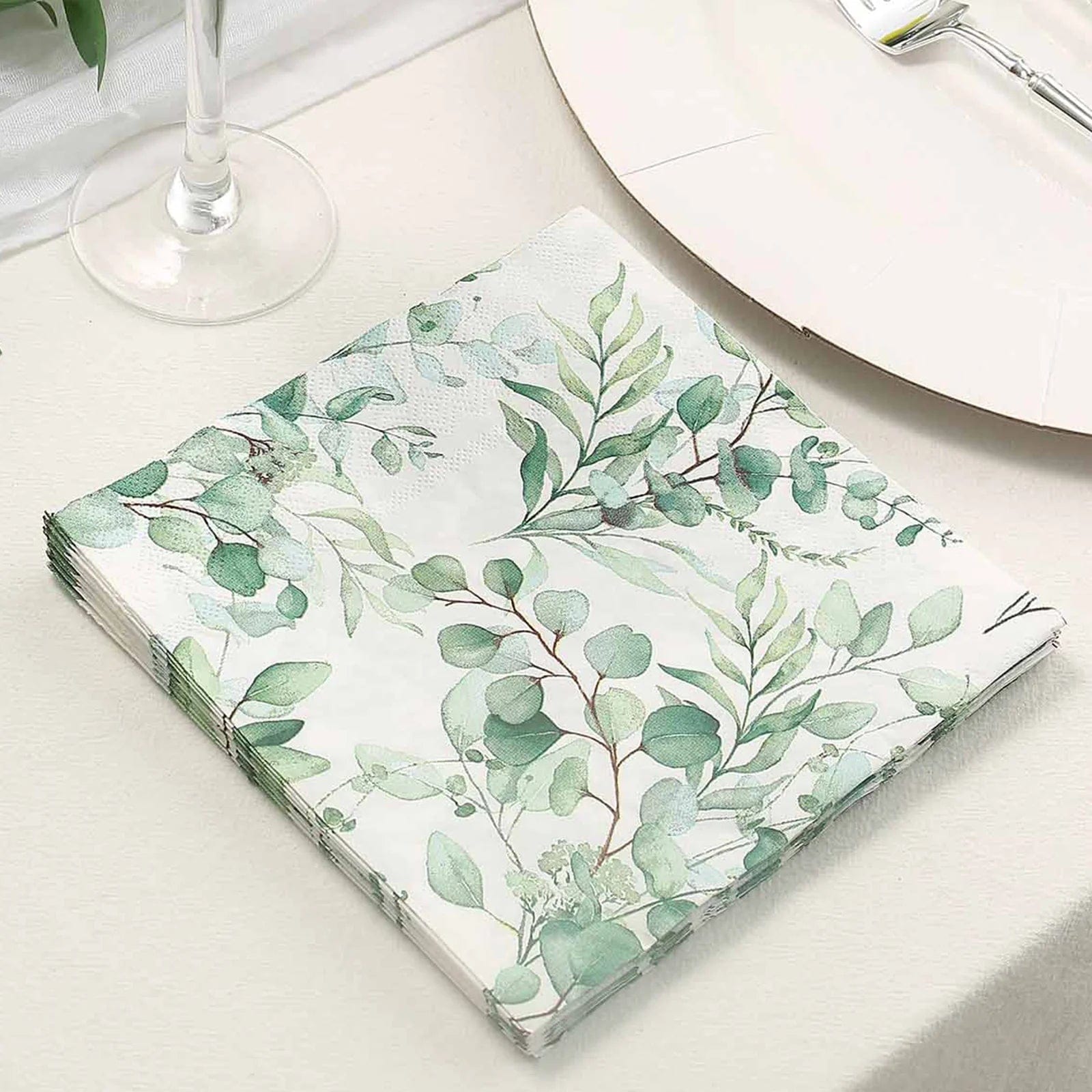 20 Leaves Design 13x13 Inch White and Green Dinner Paper Napkins - Perfect for Parties, Weddings, and Everyday Dining