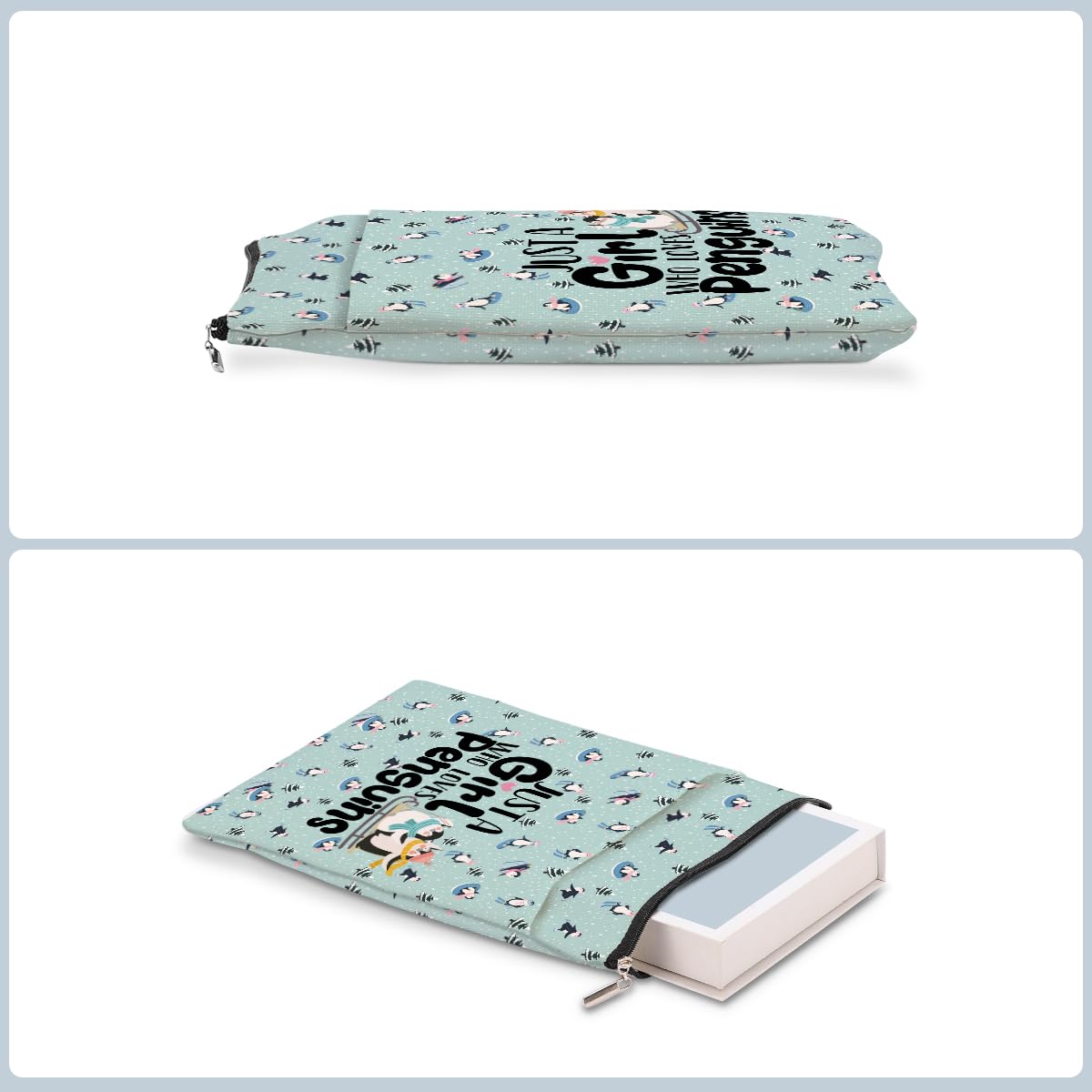 Cute Penguin Book Sleeve with Front Pocket - Book Protector & Book Lover Gift for Women, Girls, Bestie - Perfect for Birthday, Christmas, Book Club Accessories - Great for Reading, Travel, School & Library Use