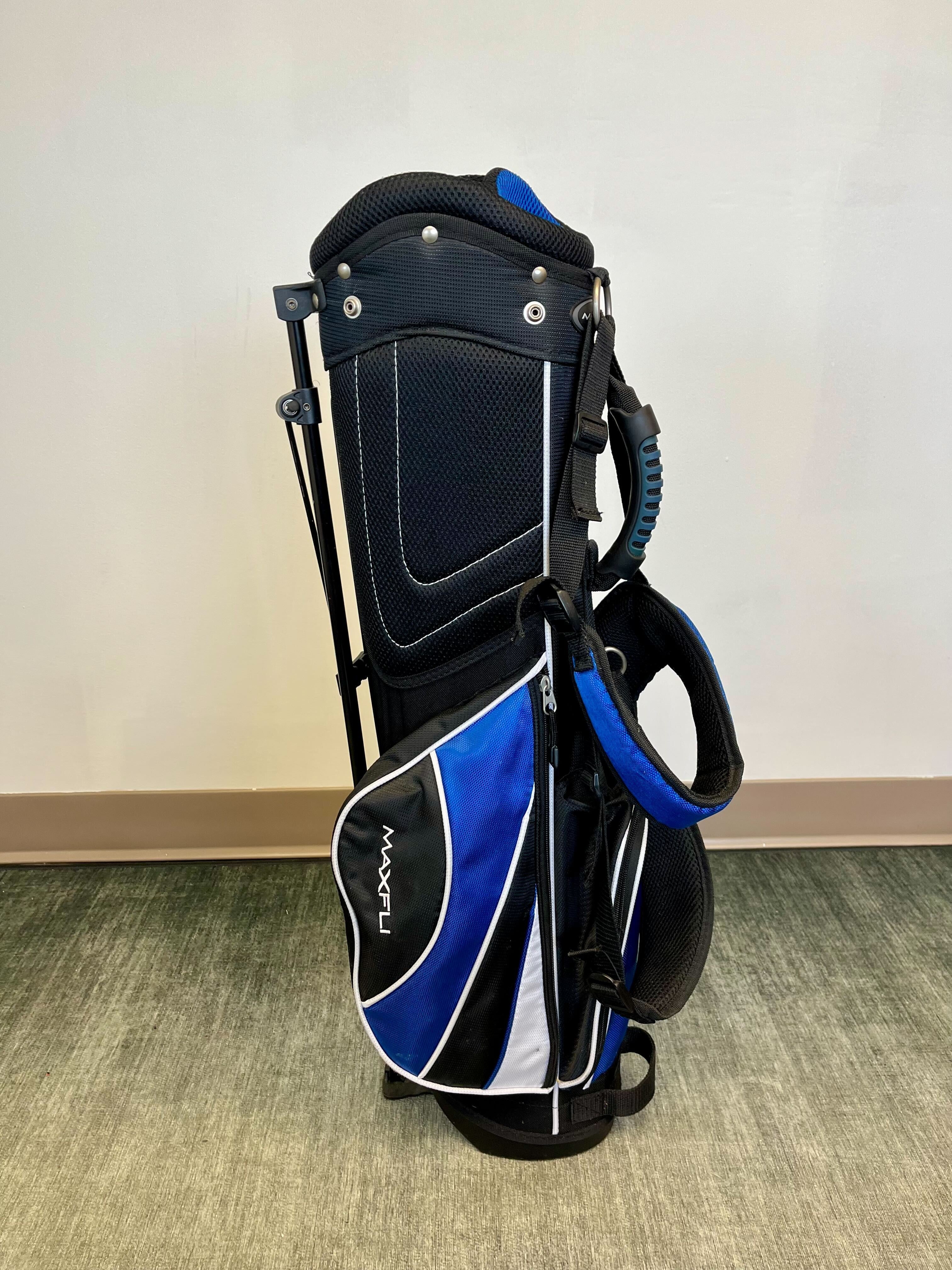 Maxfli Rev 3 Kids Stand Golf Bag - Lightweight Junior Golf Bag with 5 Dividers & 4 Pockets - Blue/Black/White - Perfect for Junior Golfers & Youth Golf Tournaments