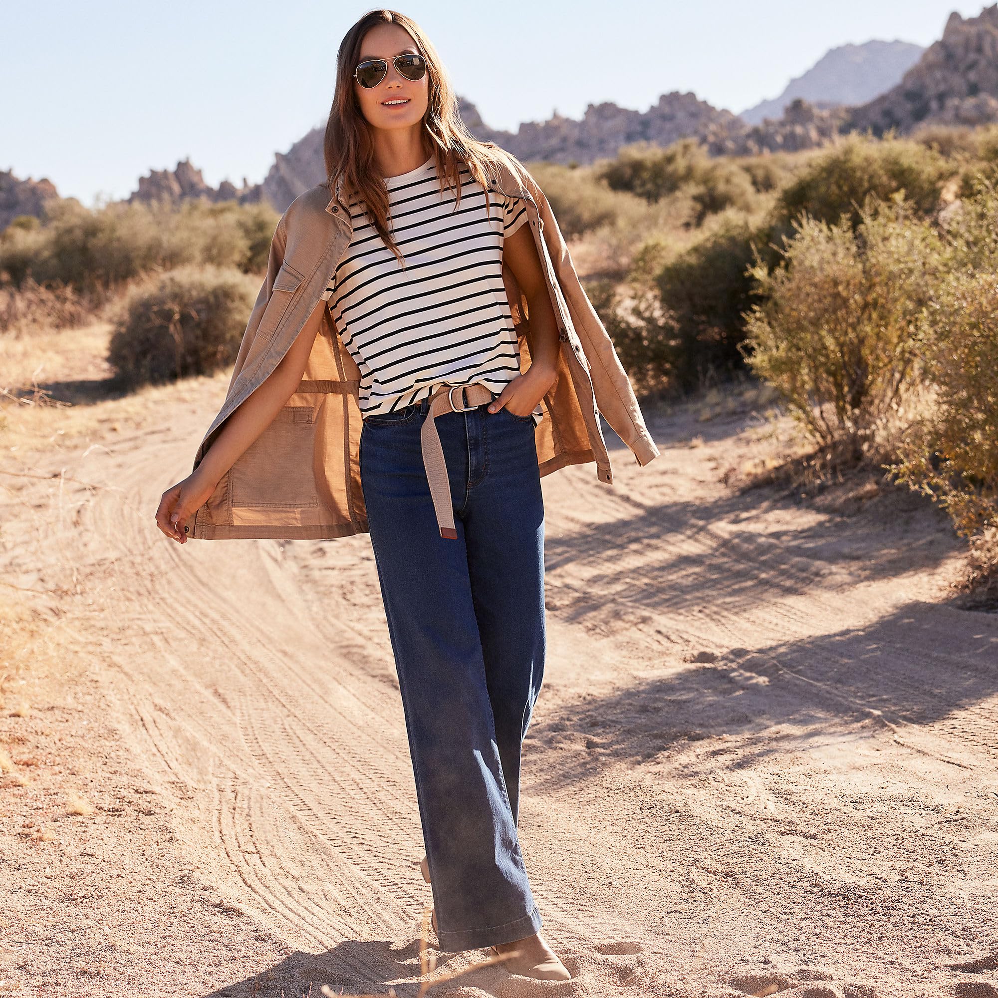 Lands End Women's High Rise Wide Leg Jeans – Comfortable Stretch Denim Pants for Casual Wear & Everyday Outfits