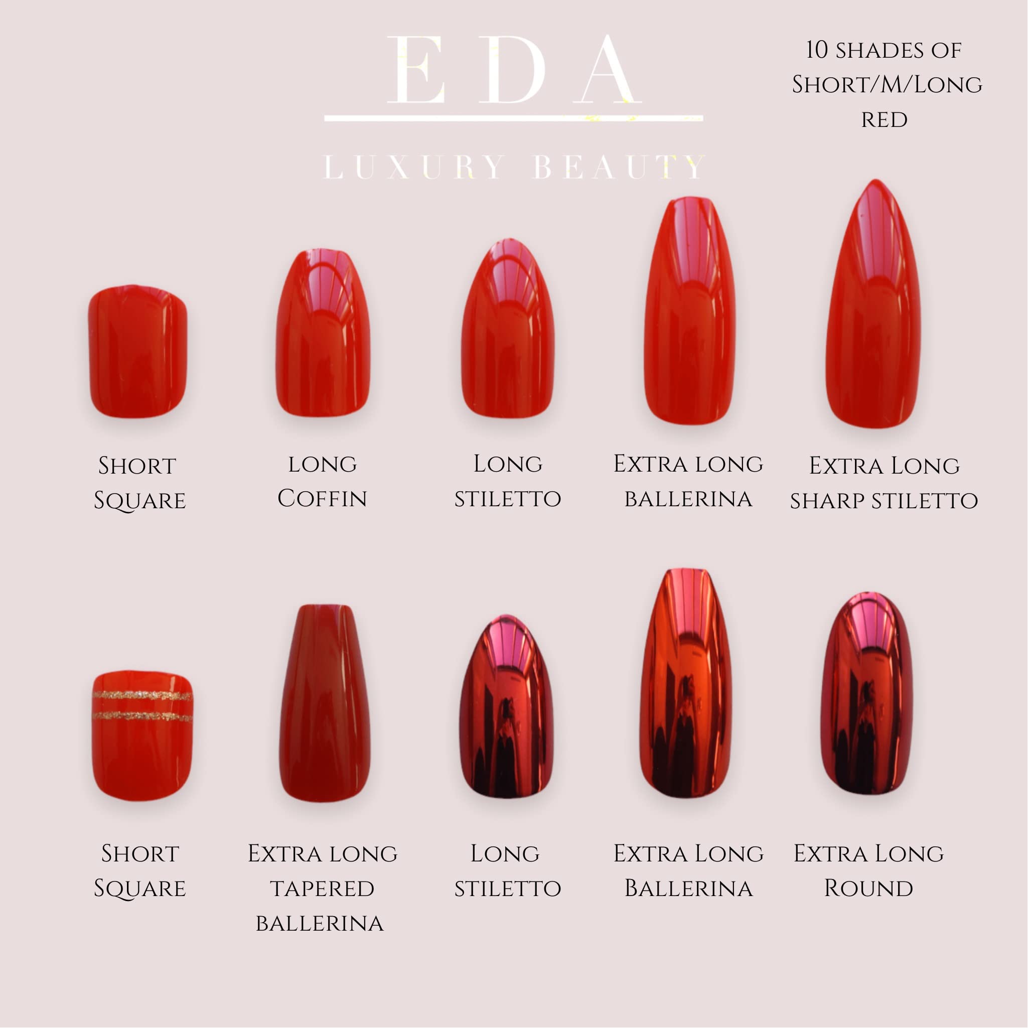 Long Almond Stiletto Press On Nails with Nail Glue - 24PCS Reusable Fake Nails Kit for Women, Hot Glam Acrylic Nails for Parties, Weddings & Special Occasions