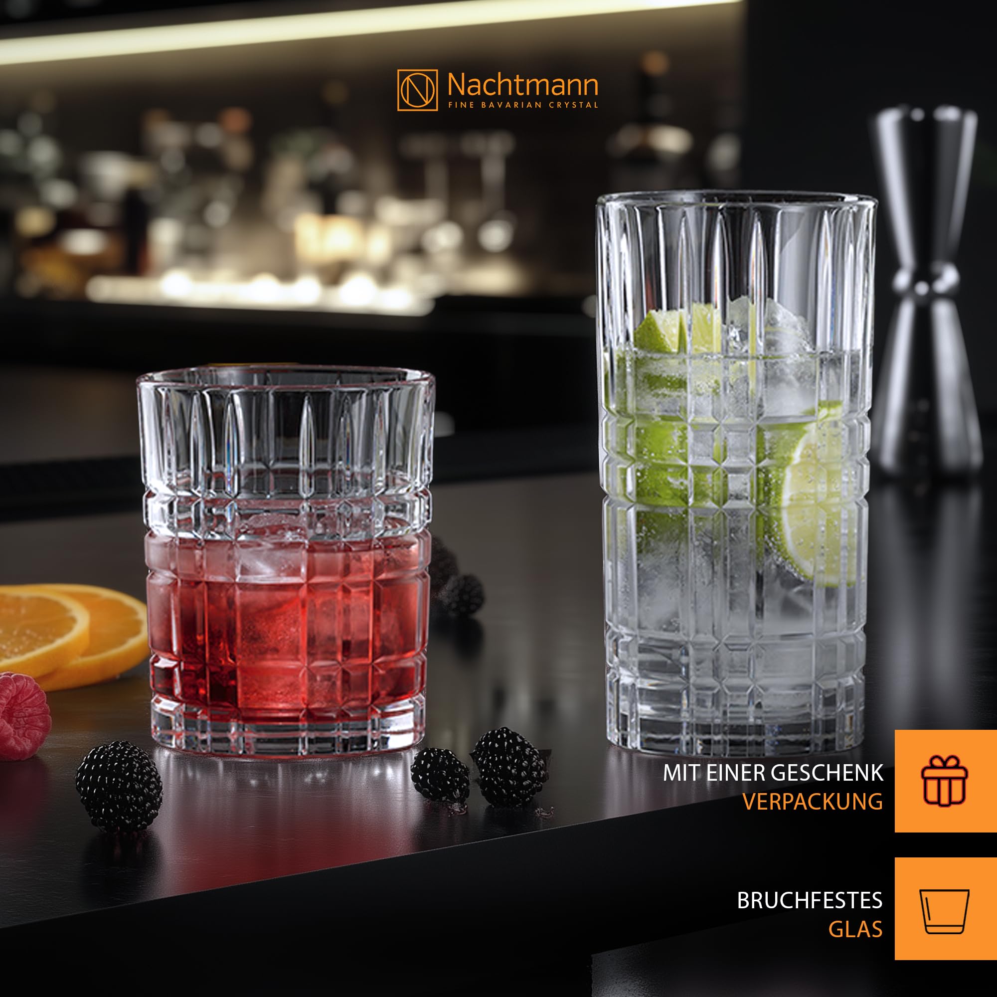 Nachtmann Square 12-Piece Crystal Drinkware Set - Highball & Lowball Glasses for Cocktails & Whiskey - Dishwasher Safe Barware - Perfect for Home Bars, Restaurants & Housewarming Gifts - Elegant Glassware for Entertaining & Special Occasions