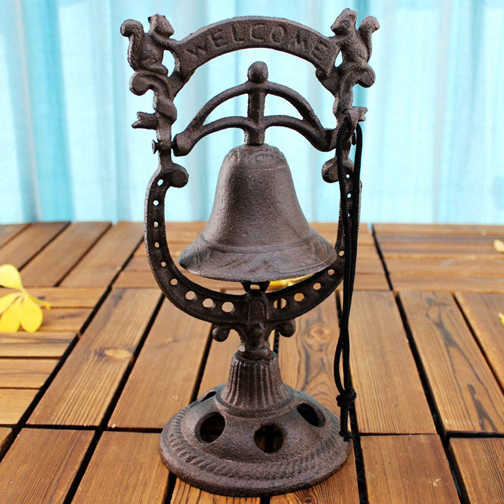 Vintage Cast Iron Hand Press Door Bell - European Retro Wrought Iron Squirrel Welcome Bell for Home, Bar & Garden Decor - Perfect for Rustic Farmhouse, Cottage & Vintage Style Entryways