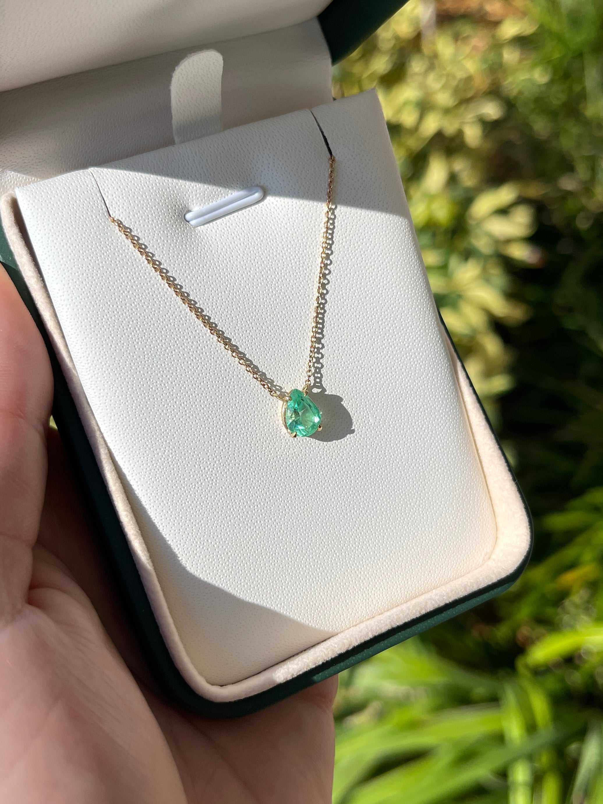1.07 Carat Genuine Colombian Emerald Pear Solitaire Necklace in 14K Gold - Perfect for Weddings, Anniversaries & Special Occasions