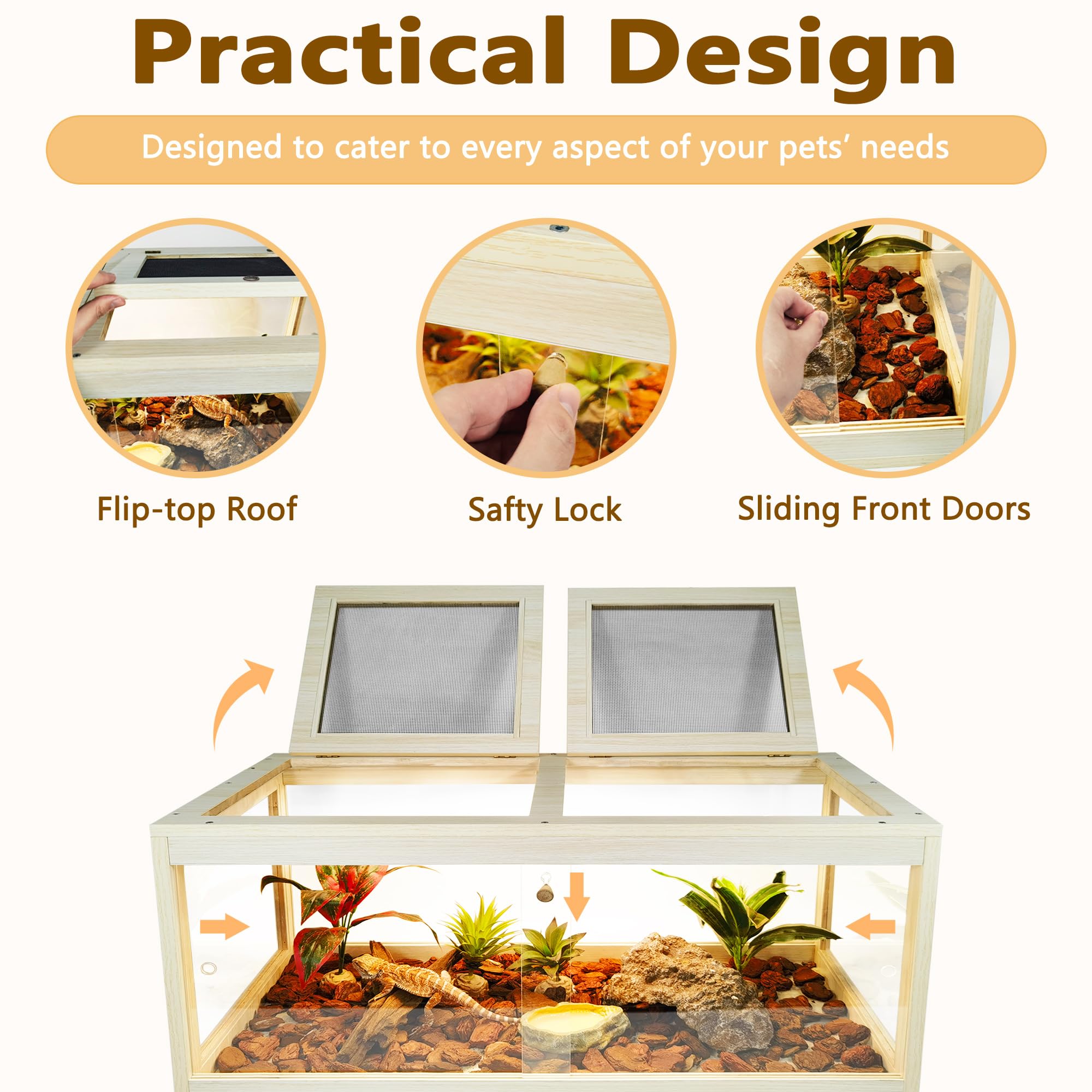 77 Gallon Bearded Dragon Tank with Metal Mesh Top & Lockable Design - Large Reptile Enclosure for Tortoise, Snake & Lizards (48